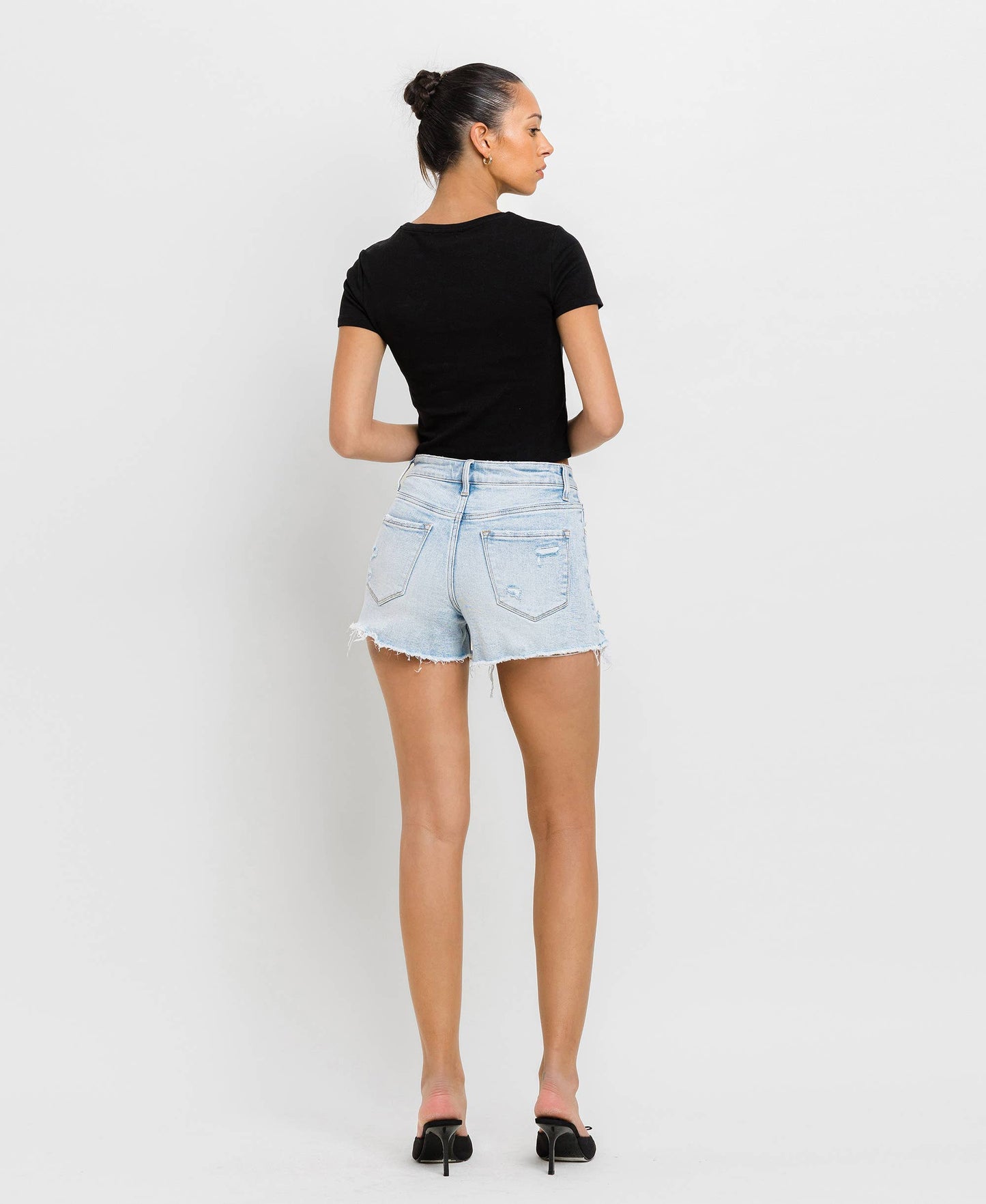 Sweet Dream High Rise Distressed Hem Denim Shorts