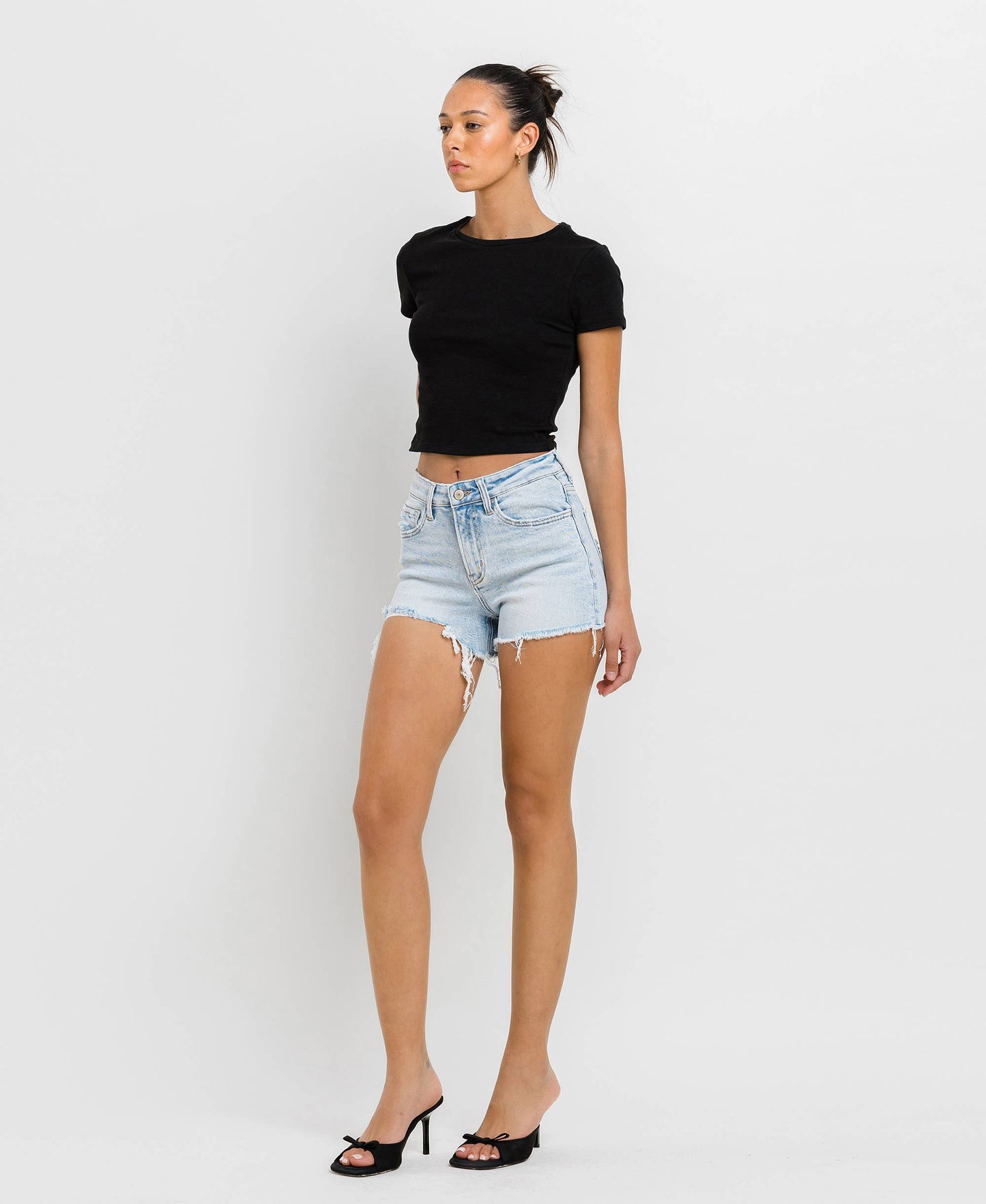 Sweet Dream High Rise Distressed Hem Denim Shorts