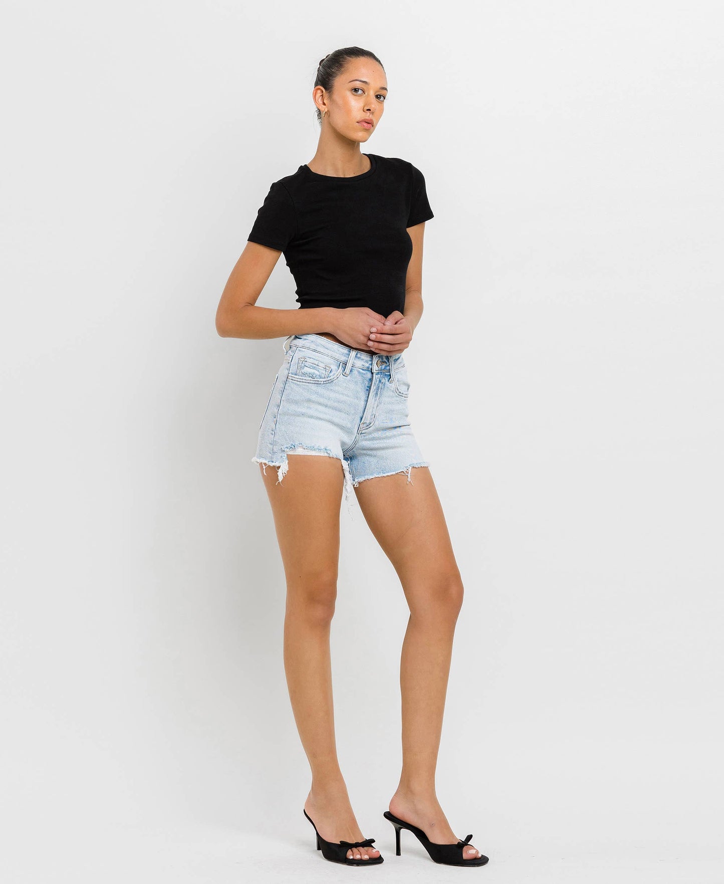 Sweet Dream High Rise Distressed Hem Denim Shorts