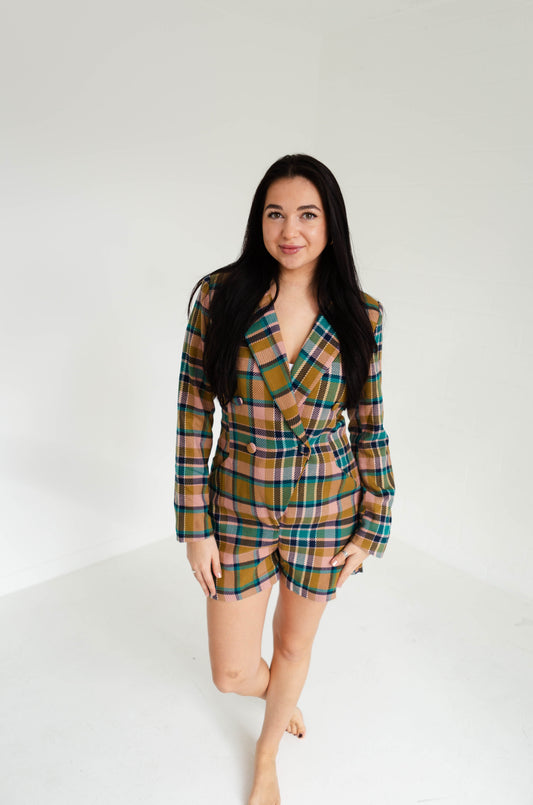 Multi Colored Plaid Blazer Romper