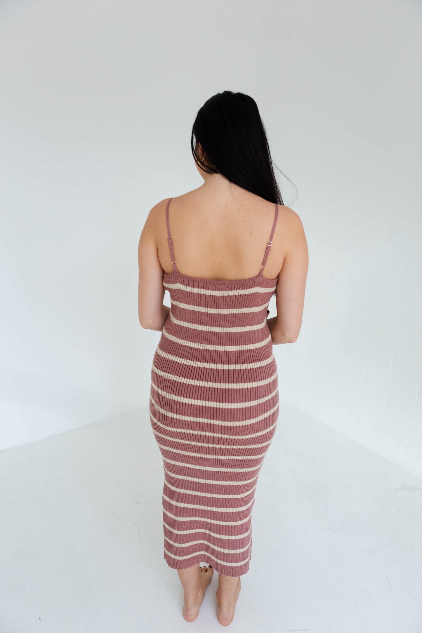 Red Bean Multi Striped Dress & Cardigan Combo