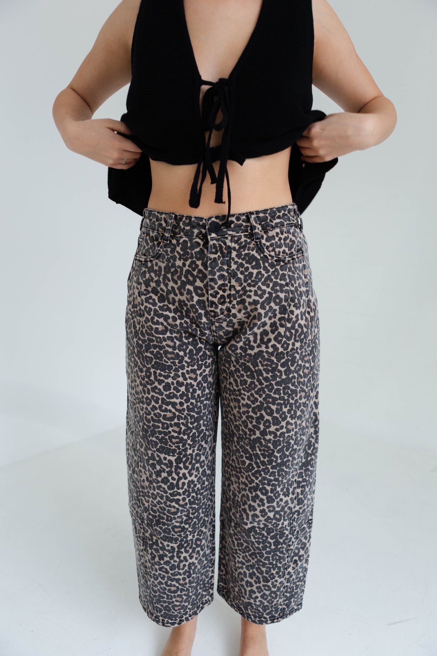 Leopard Print Barrel Pants