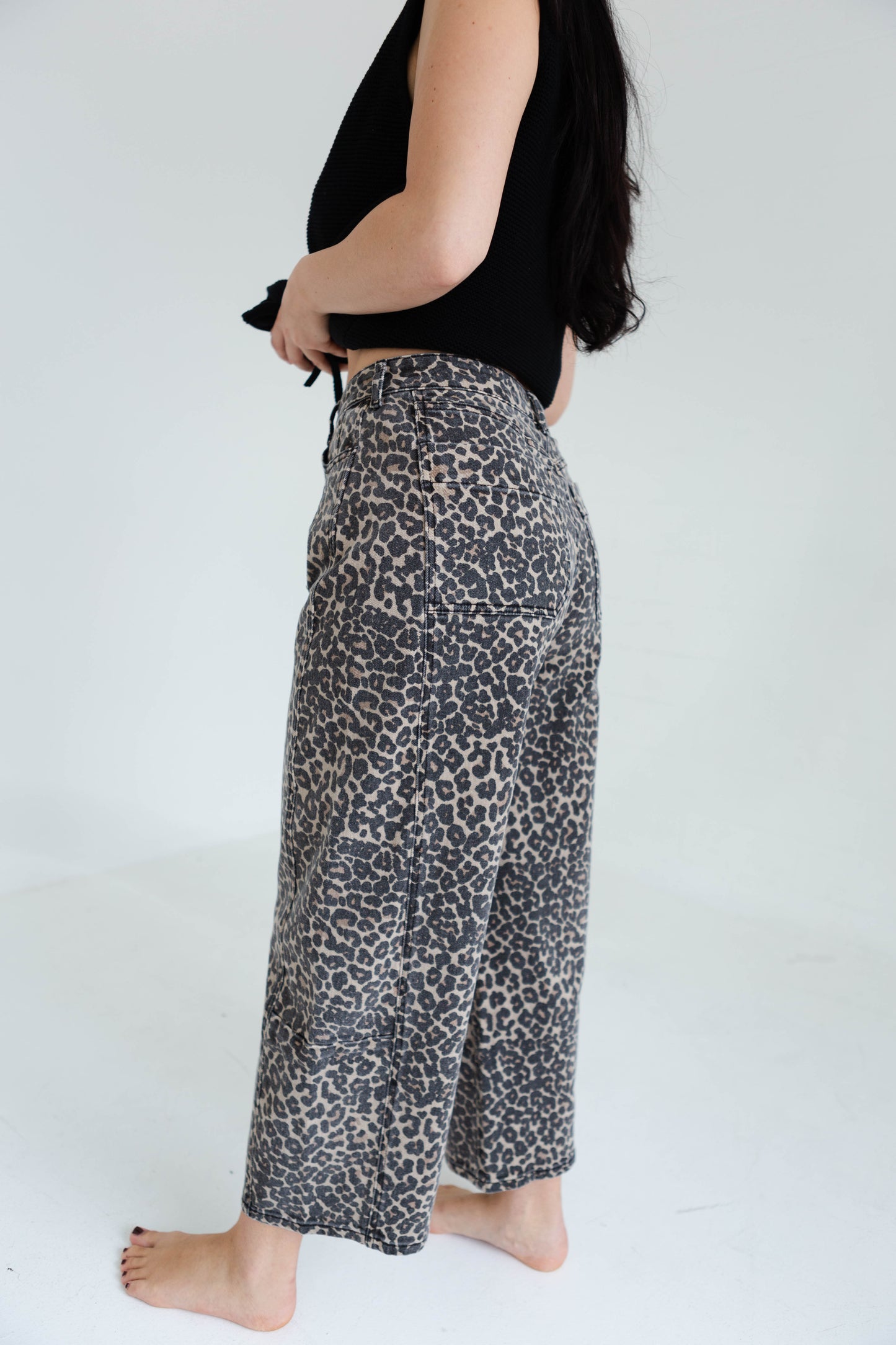 Leopard Print Barrel Pants