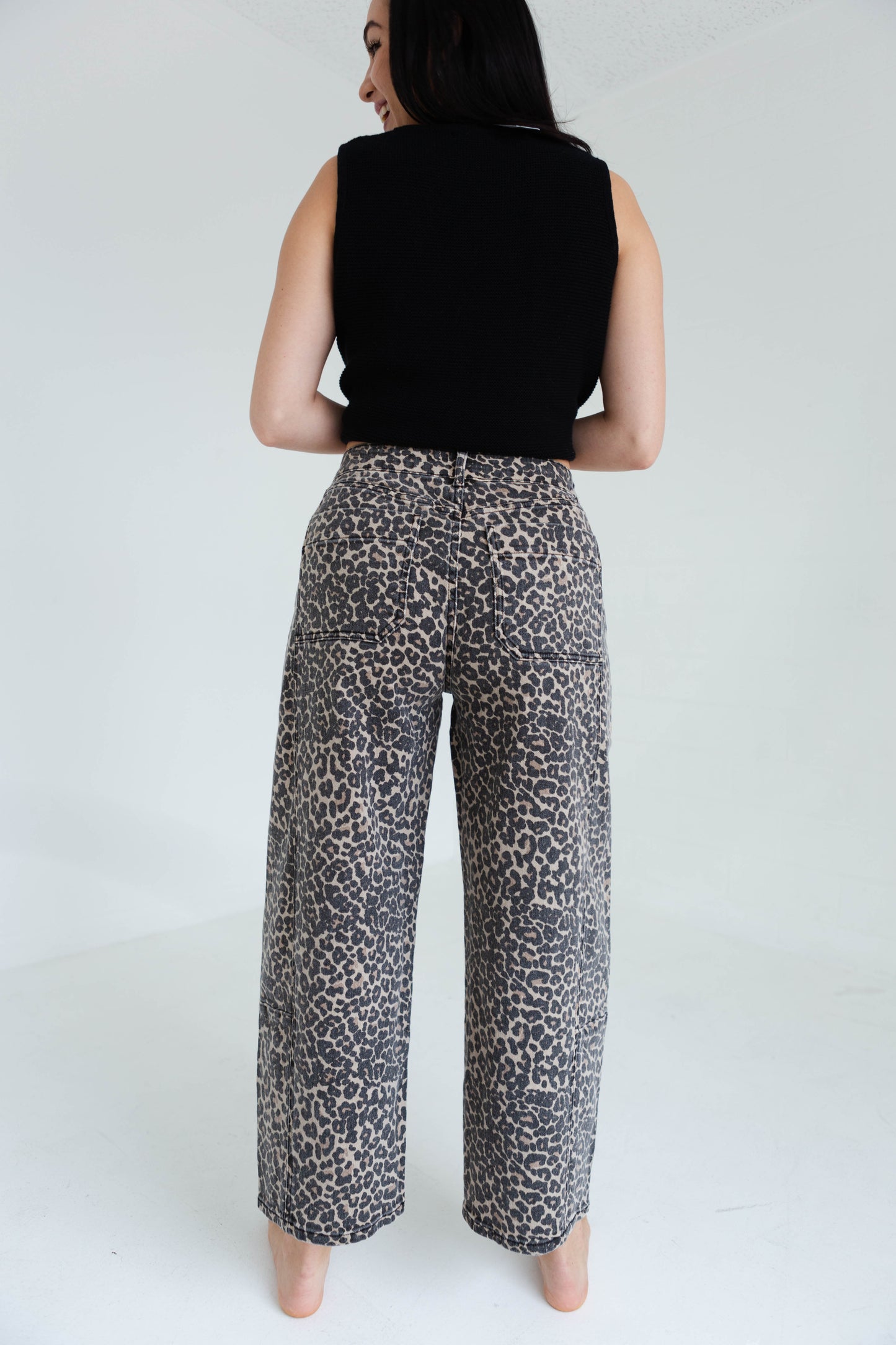 Leopard Print Barrel Pants