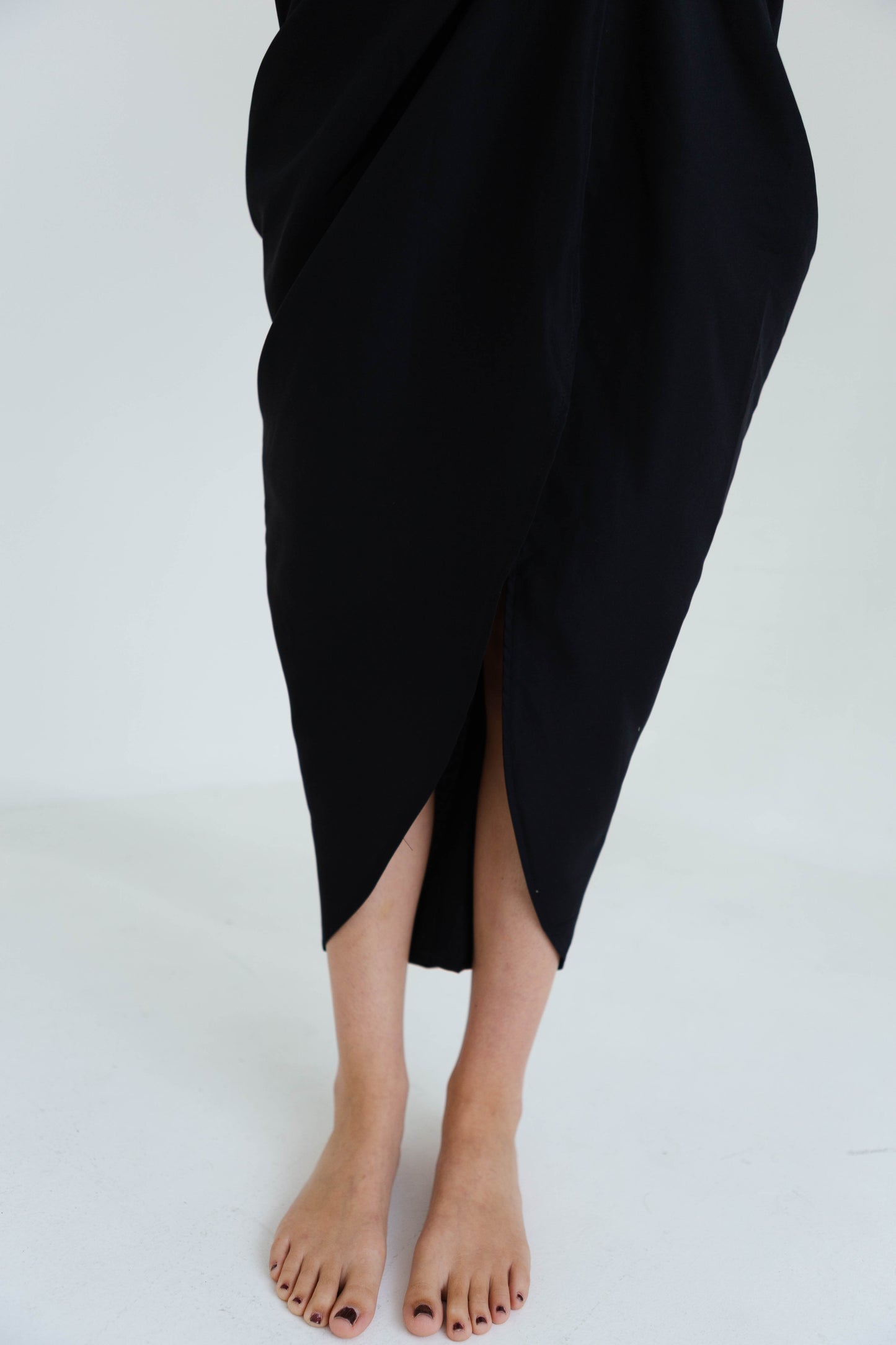 Black Deep V Midi High Slit Dress