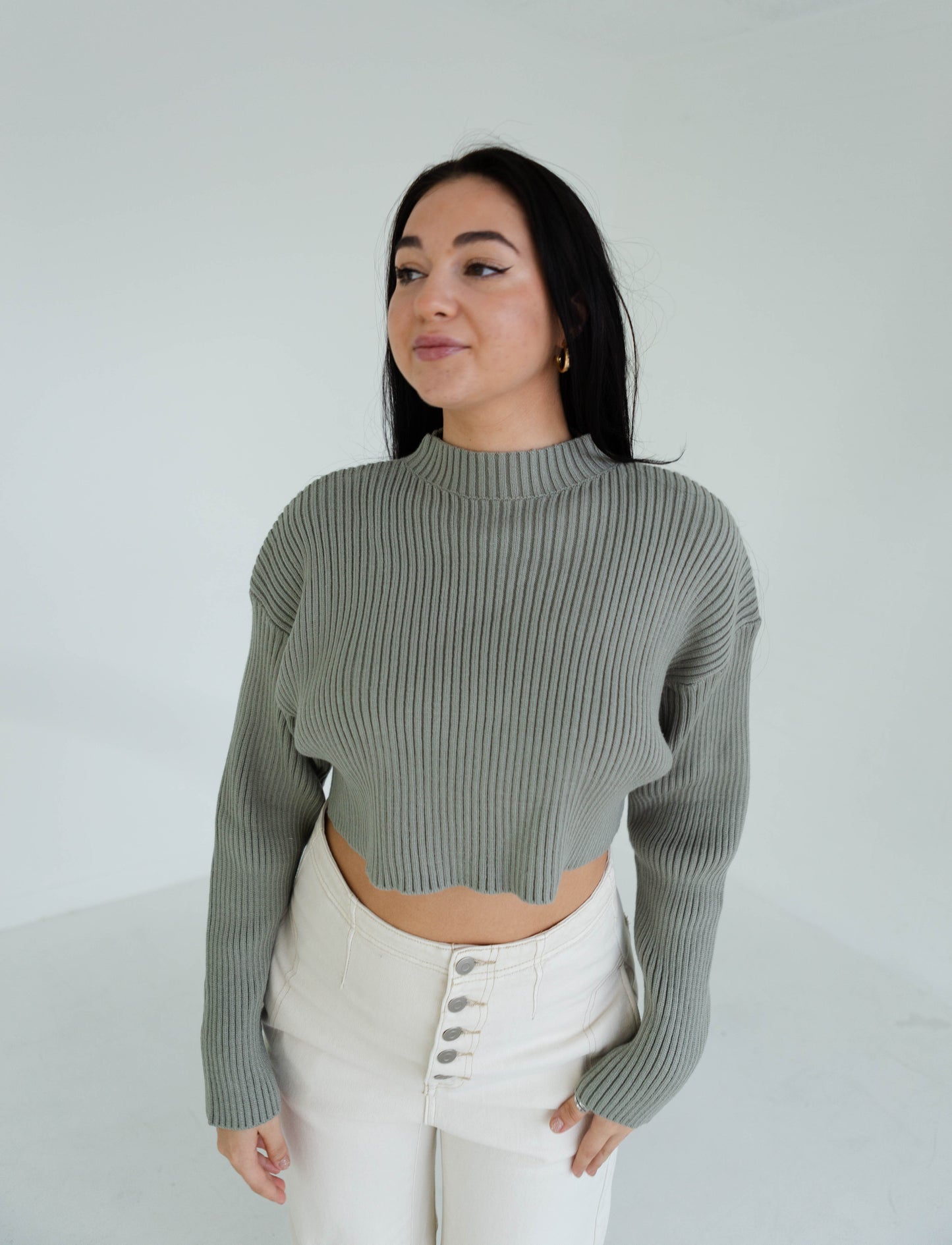 Olive Cropped Sweater Top