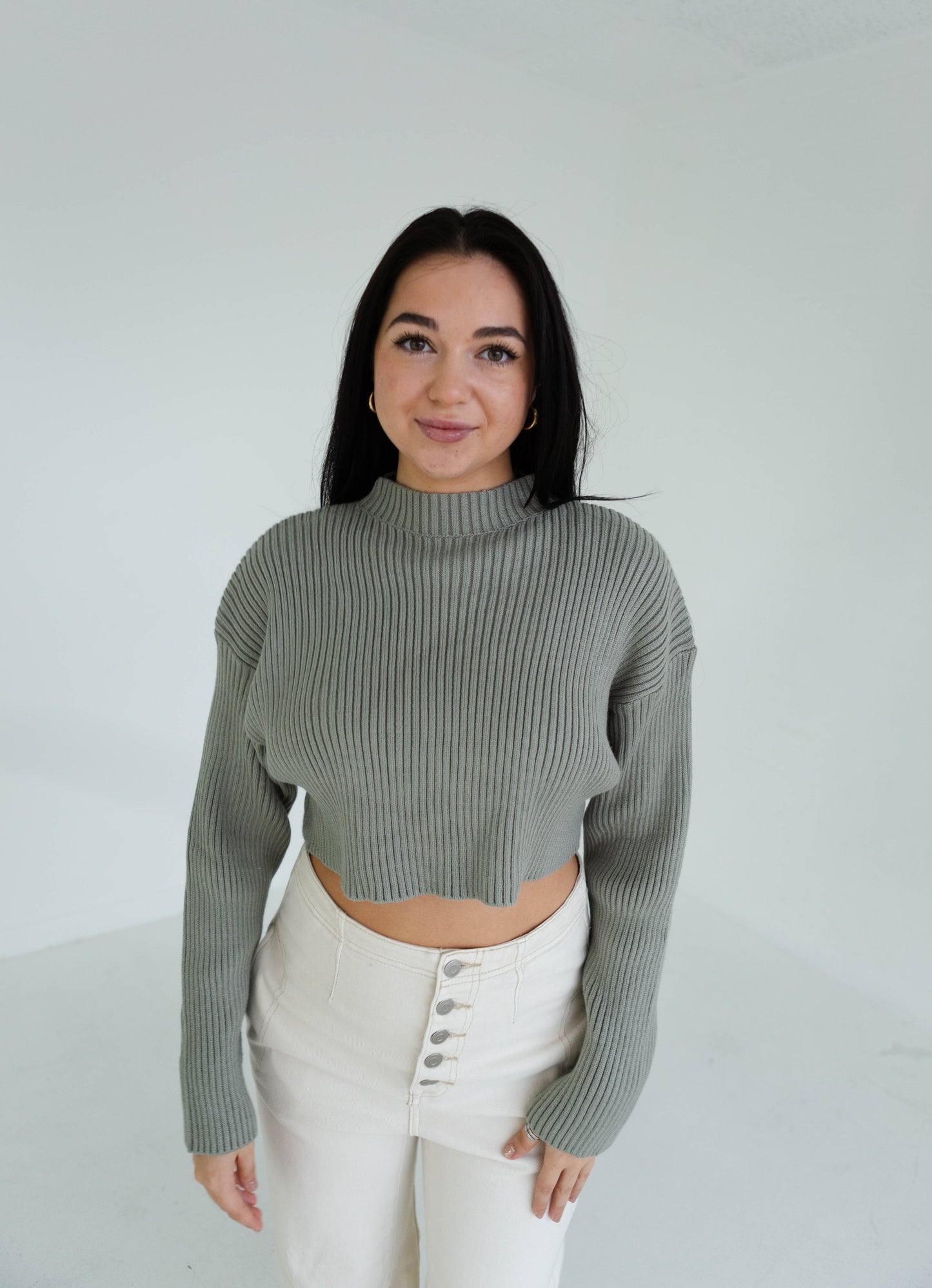 Olive Cropped Sweater Top