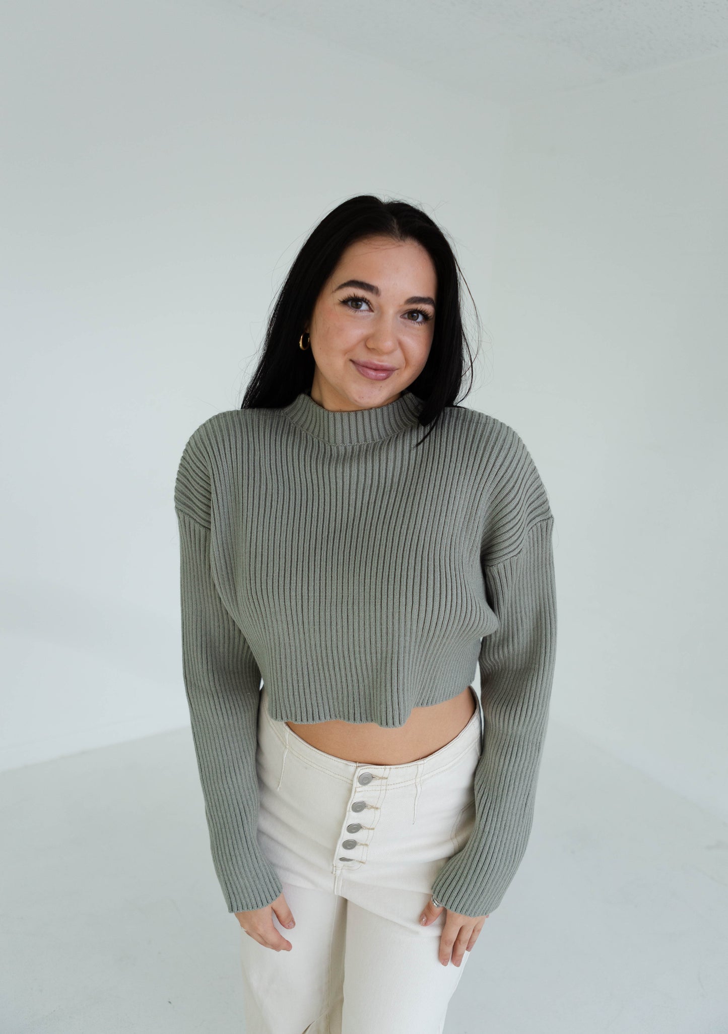 Olive Cropped Sweater Top