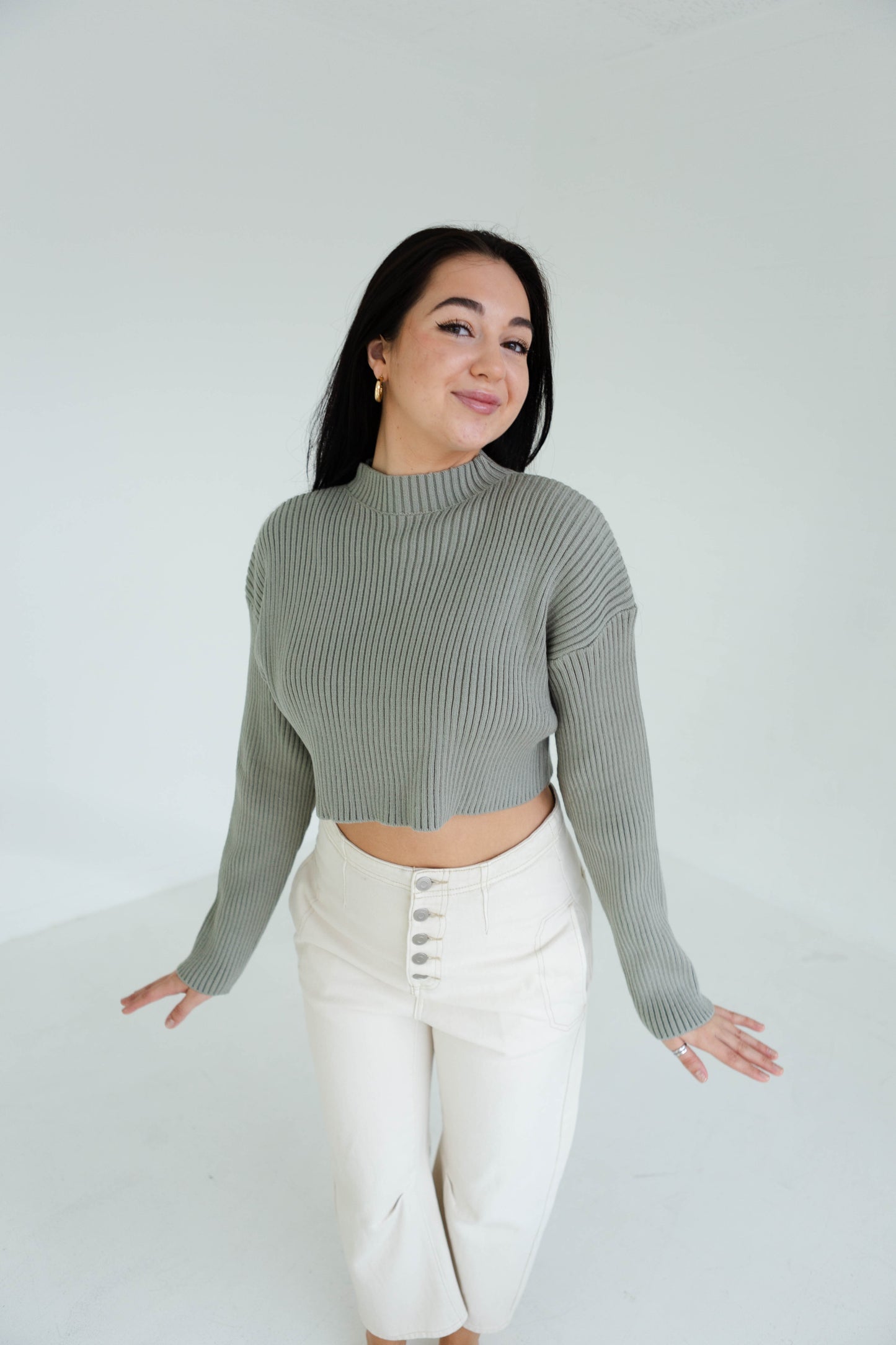 Olive Cropped Sweater Top