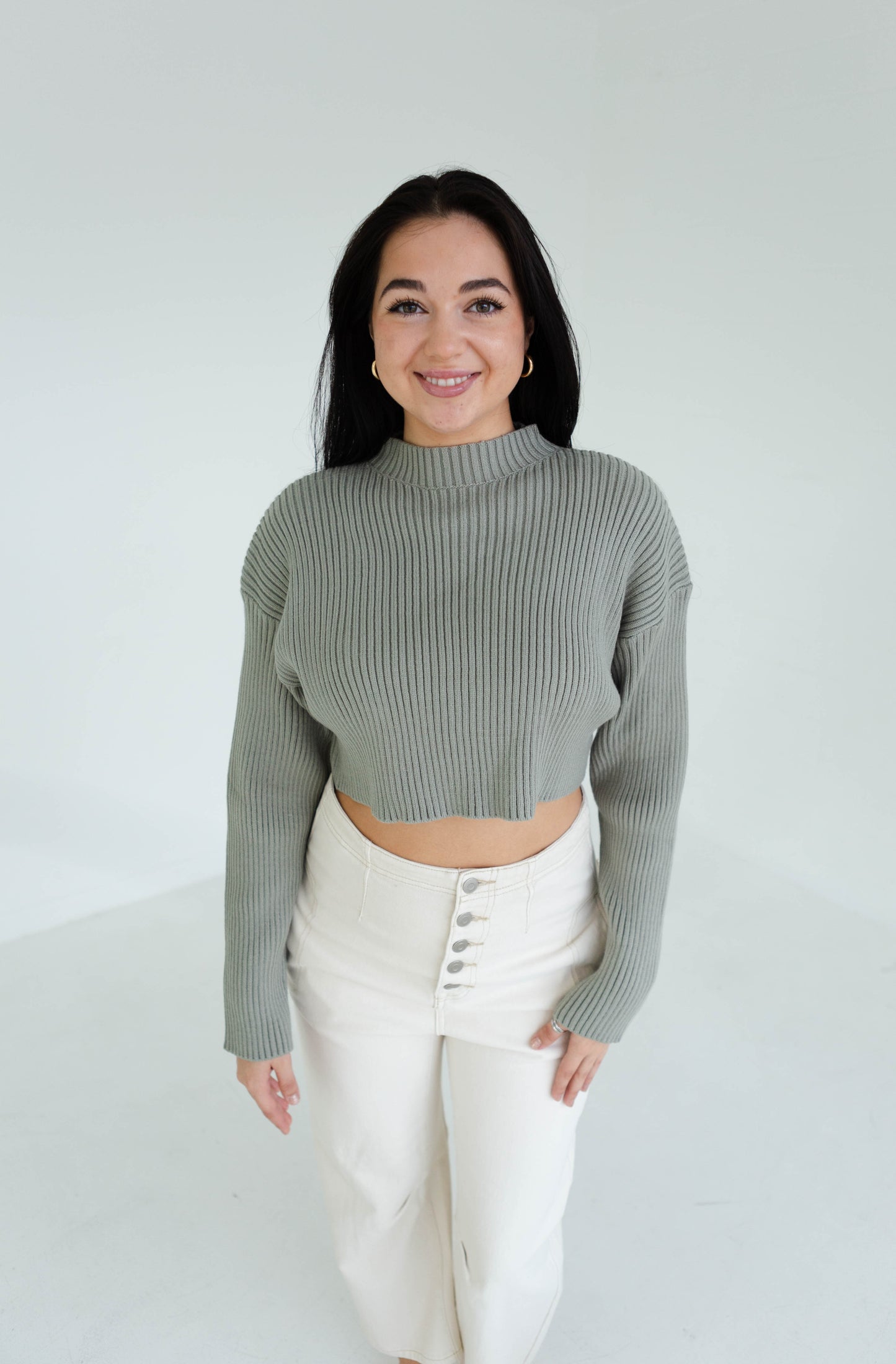 Olive Cropped Sweater Top