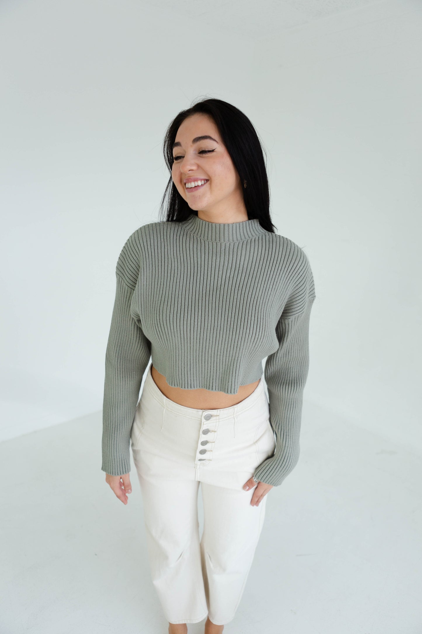 Olive Cropped Sweater Top