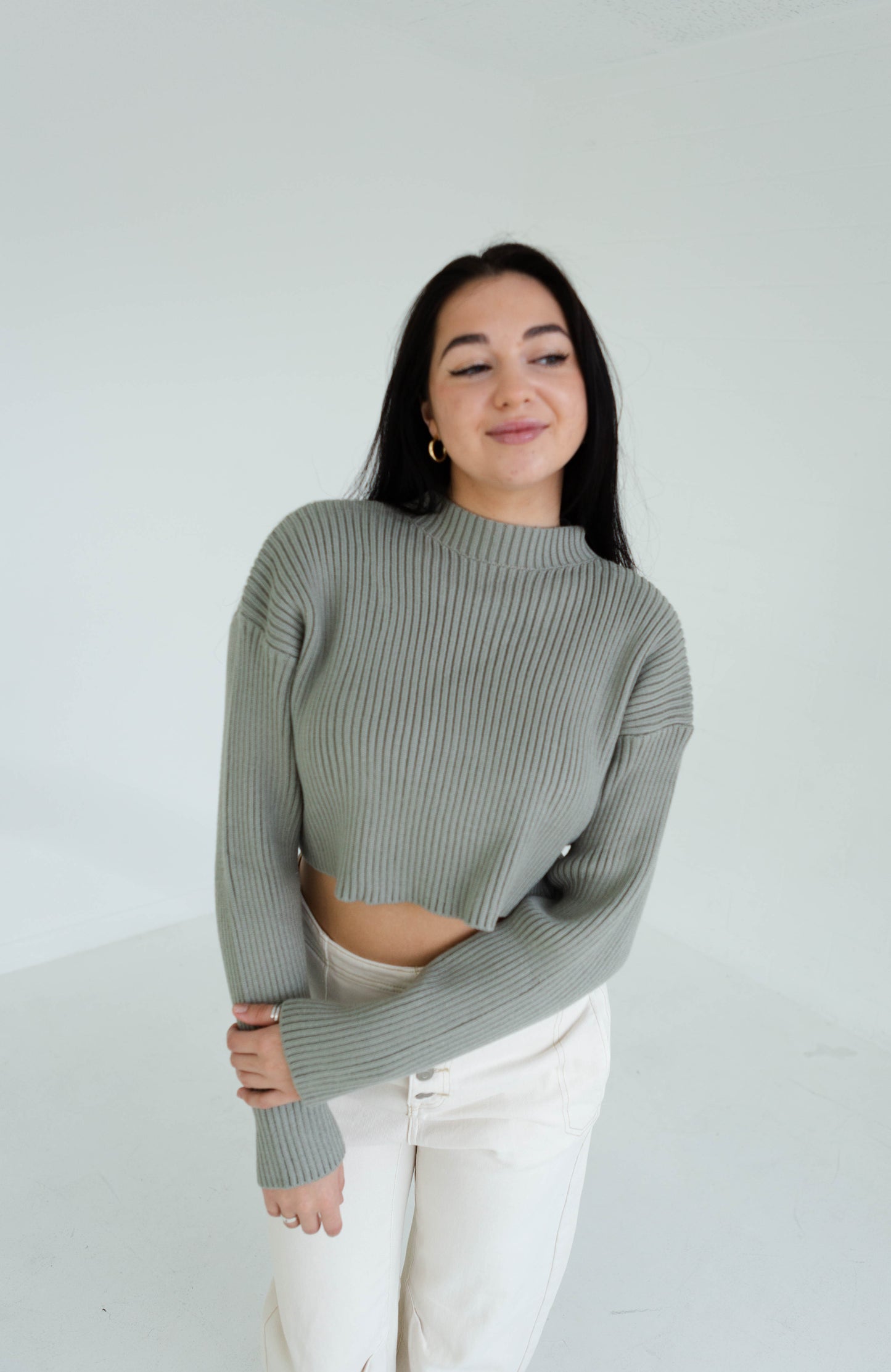 Olive Cropped Sweater Top