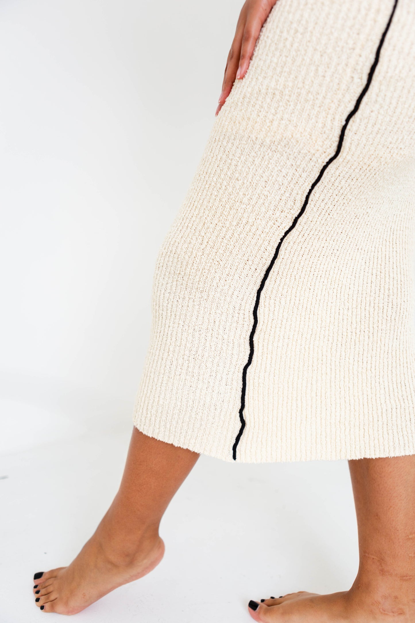 Textured Rib Cream Knitted Top & Skirt Set