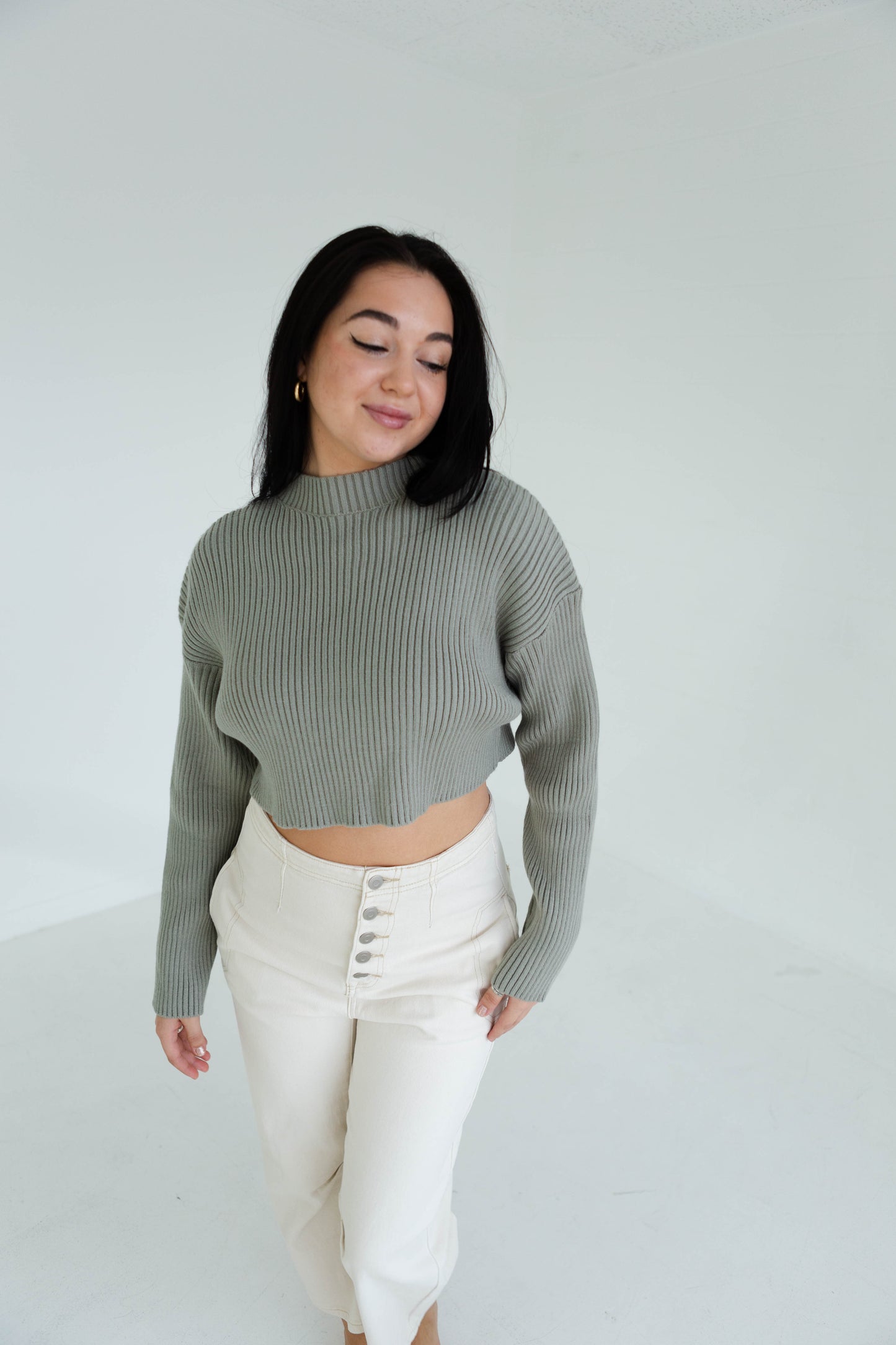 Olive Cropped Sweater Top