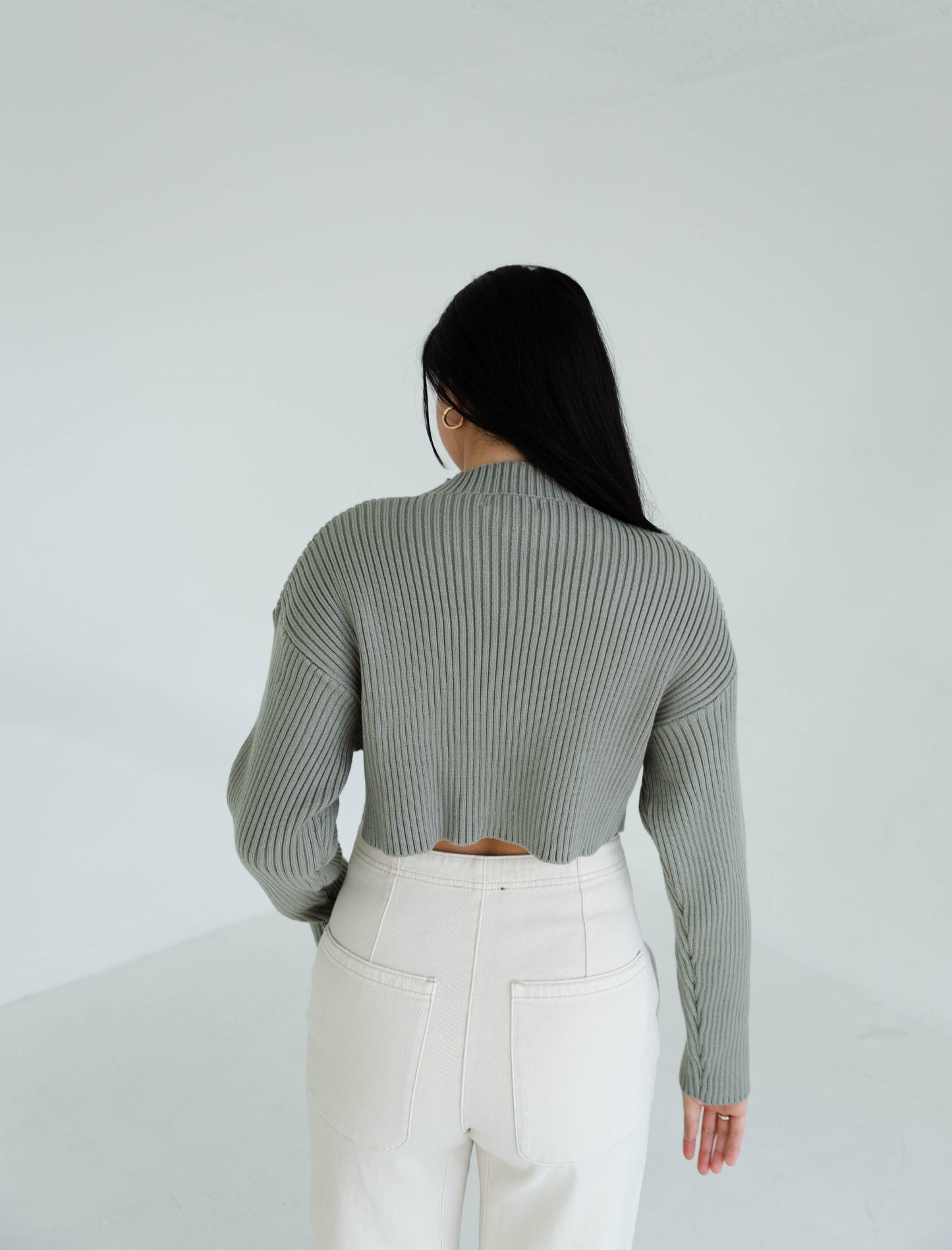 Olive Cropped Sweater Top