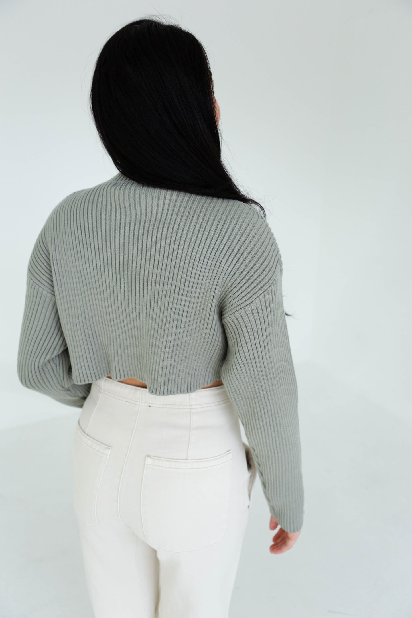 Olive Cropped Sweater Top