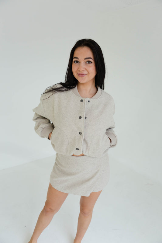 Oatmeal Semi Casual Skort & Bomber Jacket Set