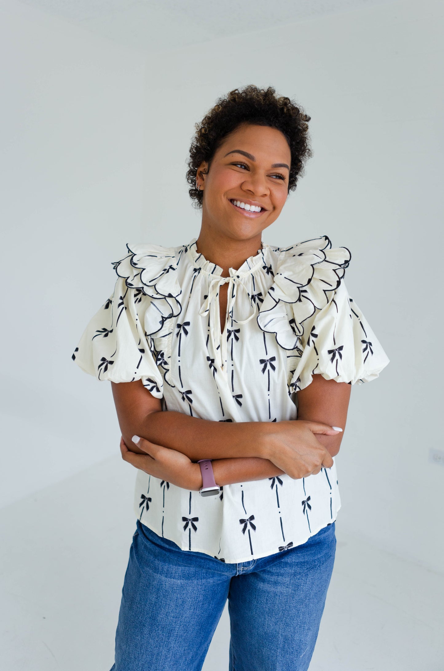 Natural Ruffle Bow Blouse