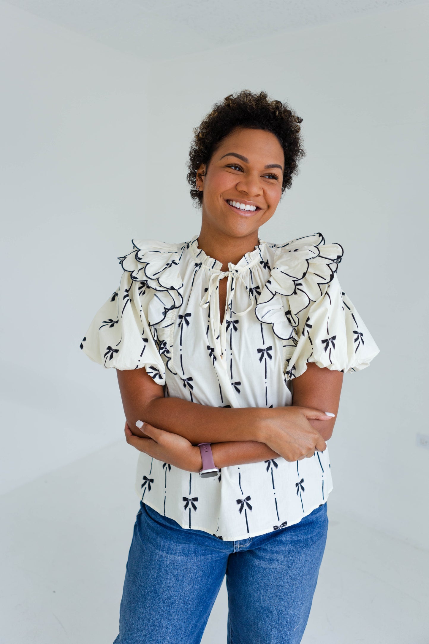 Natural Ruffle Bow Blouse