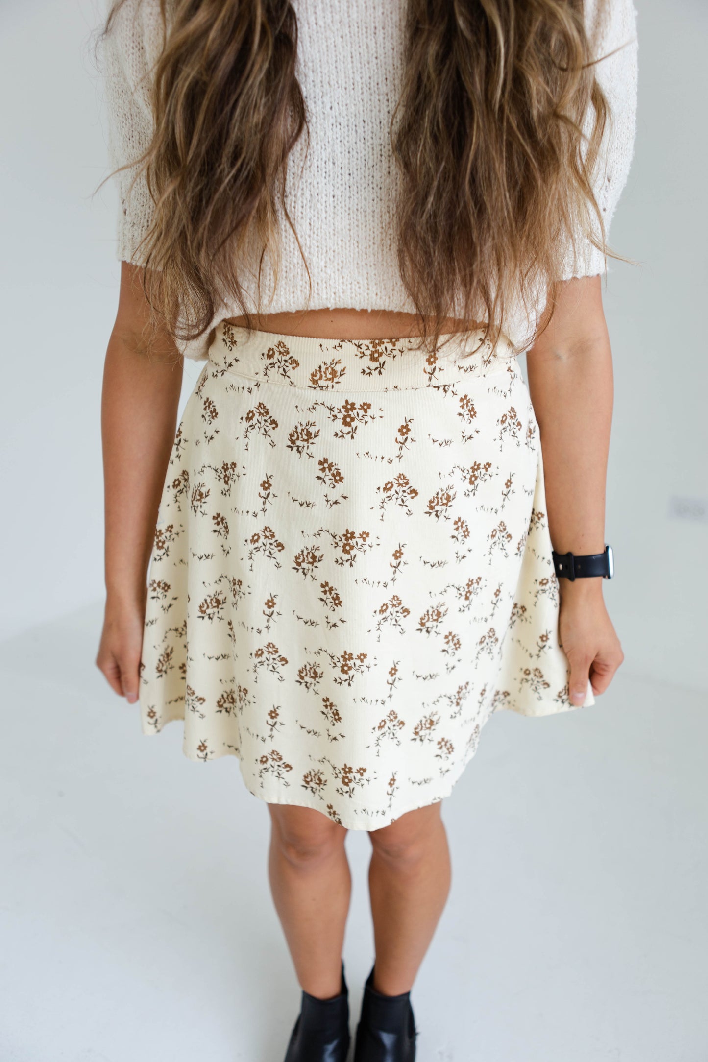 Floral Corduroy Mini Skirt