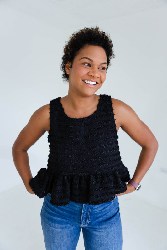 Black Peplum Tweed Tank