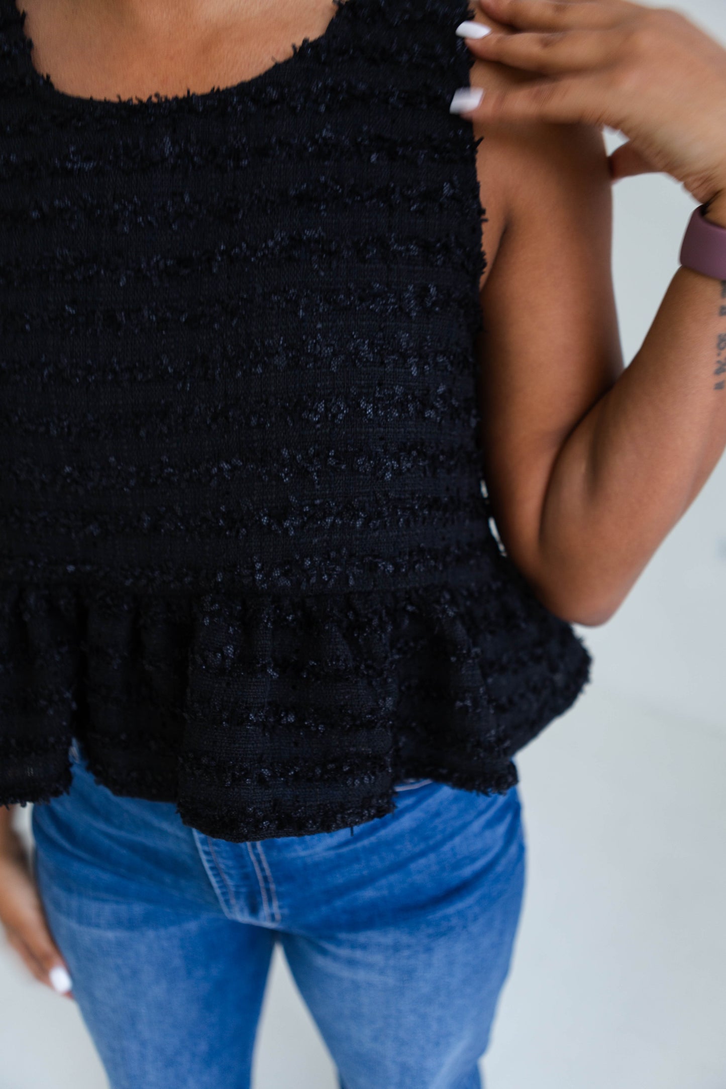 Black Peplum Tweed Tank