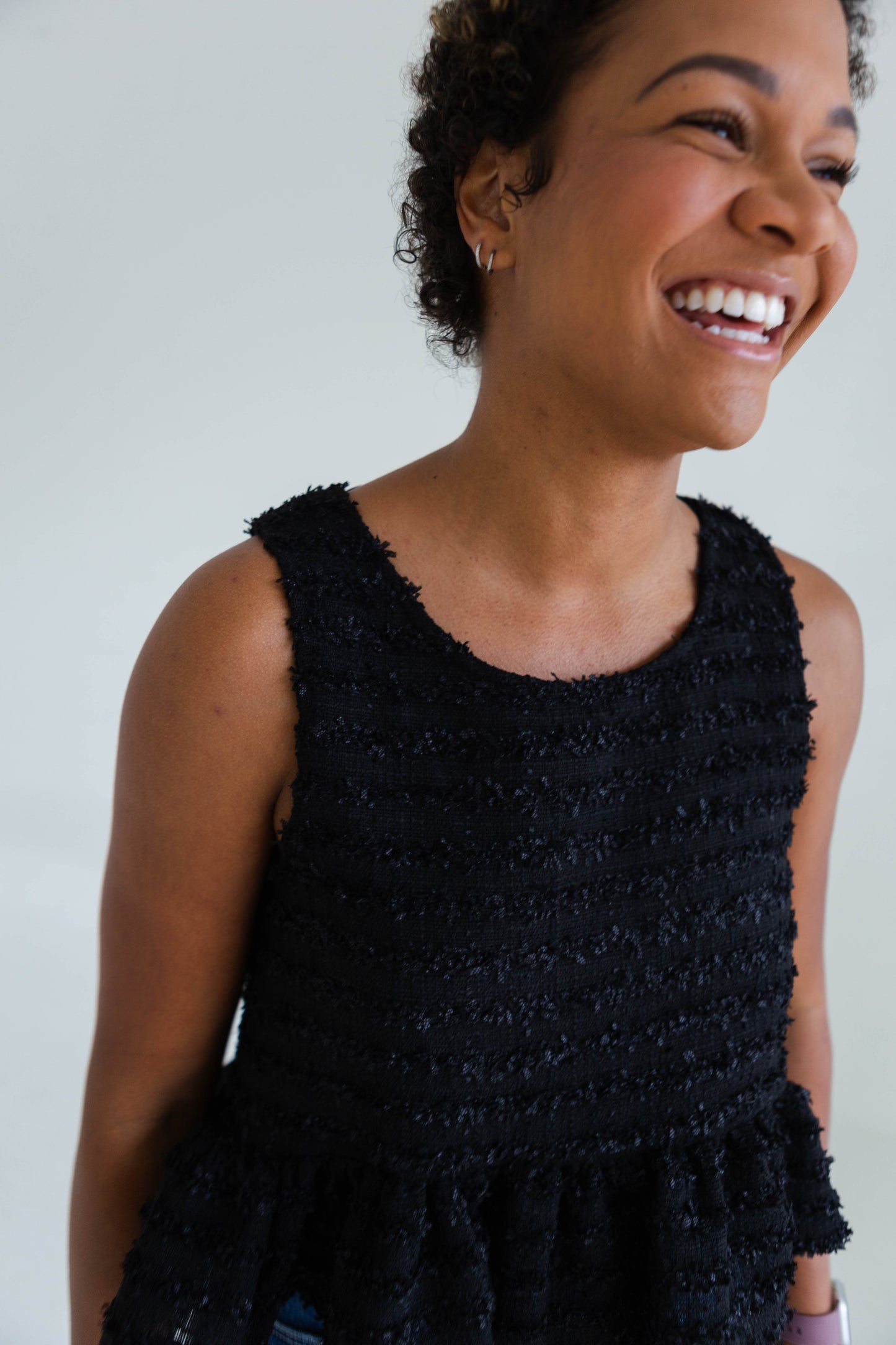 Black Peplum Tweed Tank