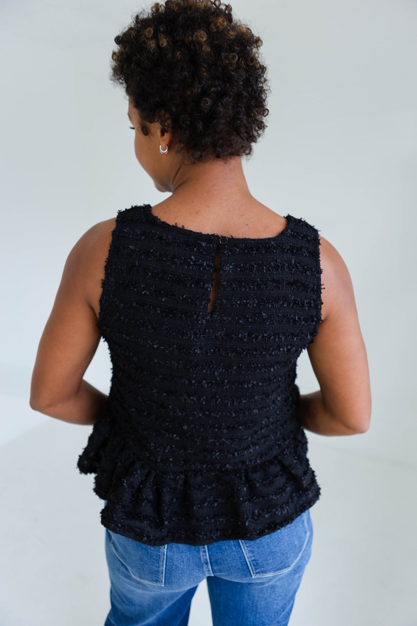 Black Peplum Tweed Tank