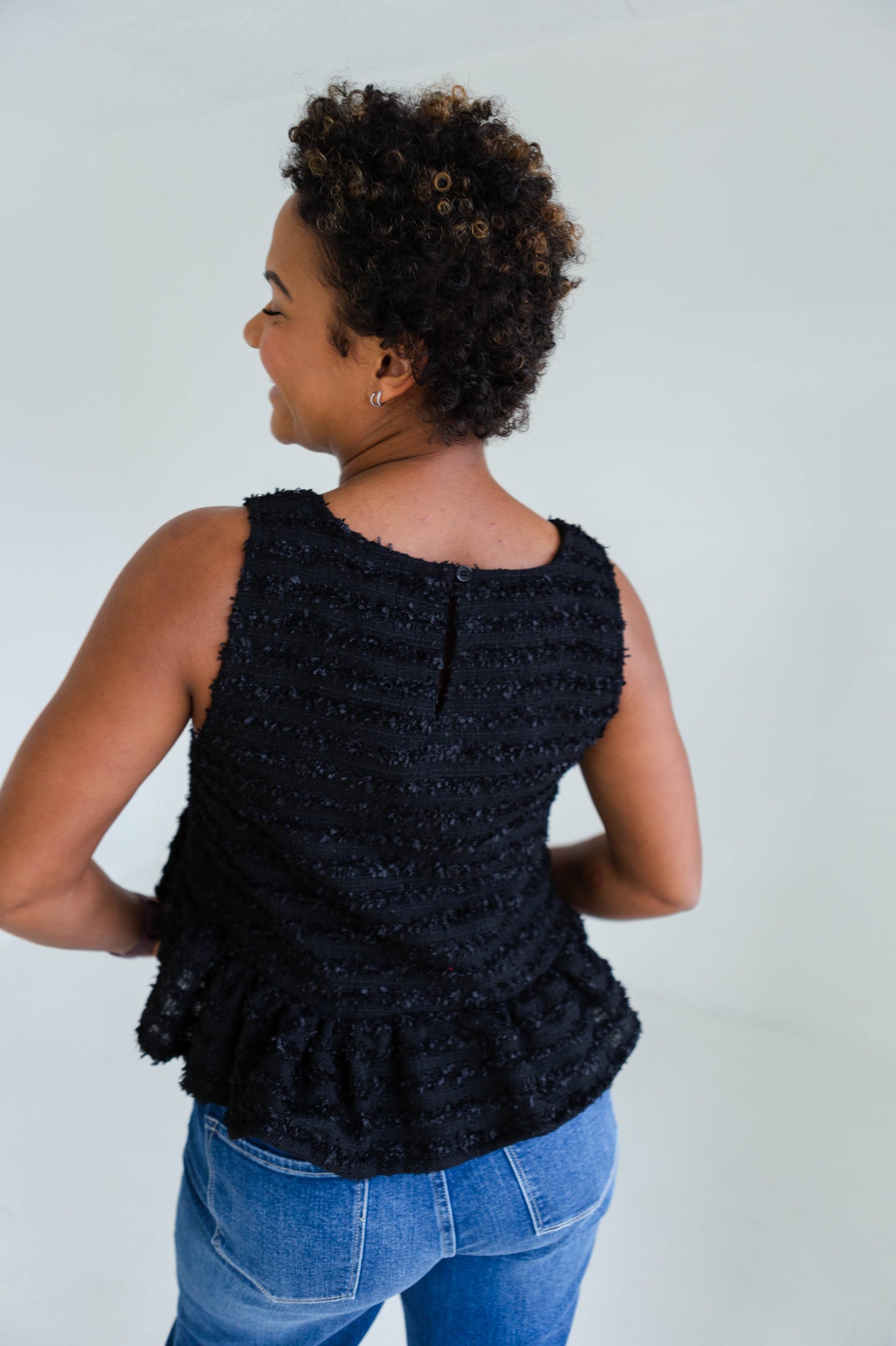 Black Peplum Tweed Tank