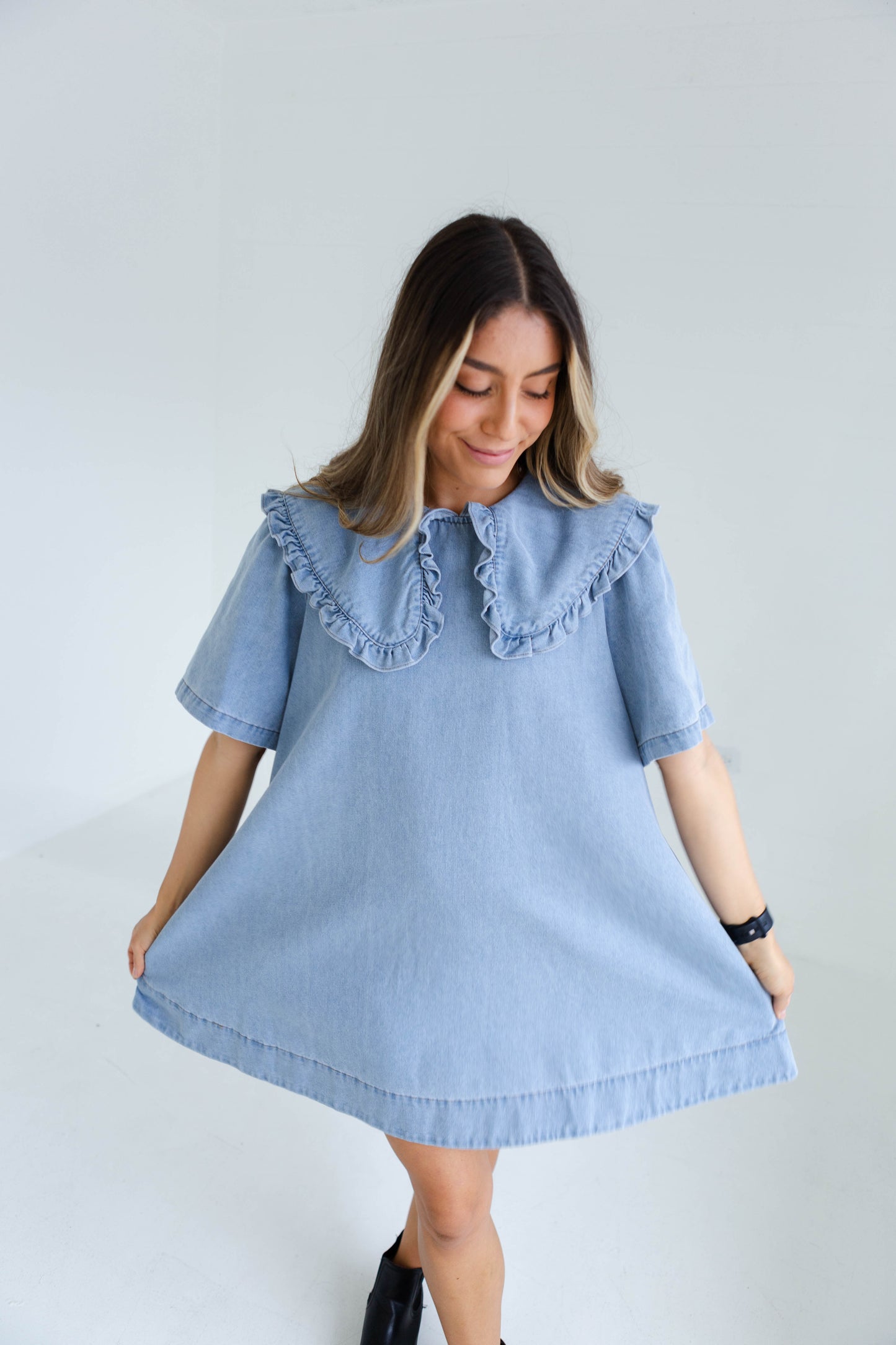 Light Denim Large Collard Dress