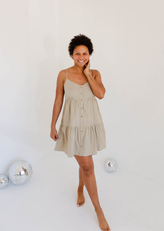 Olive Cami Button Up Tiered Dress