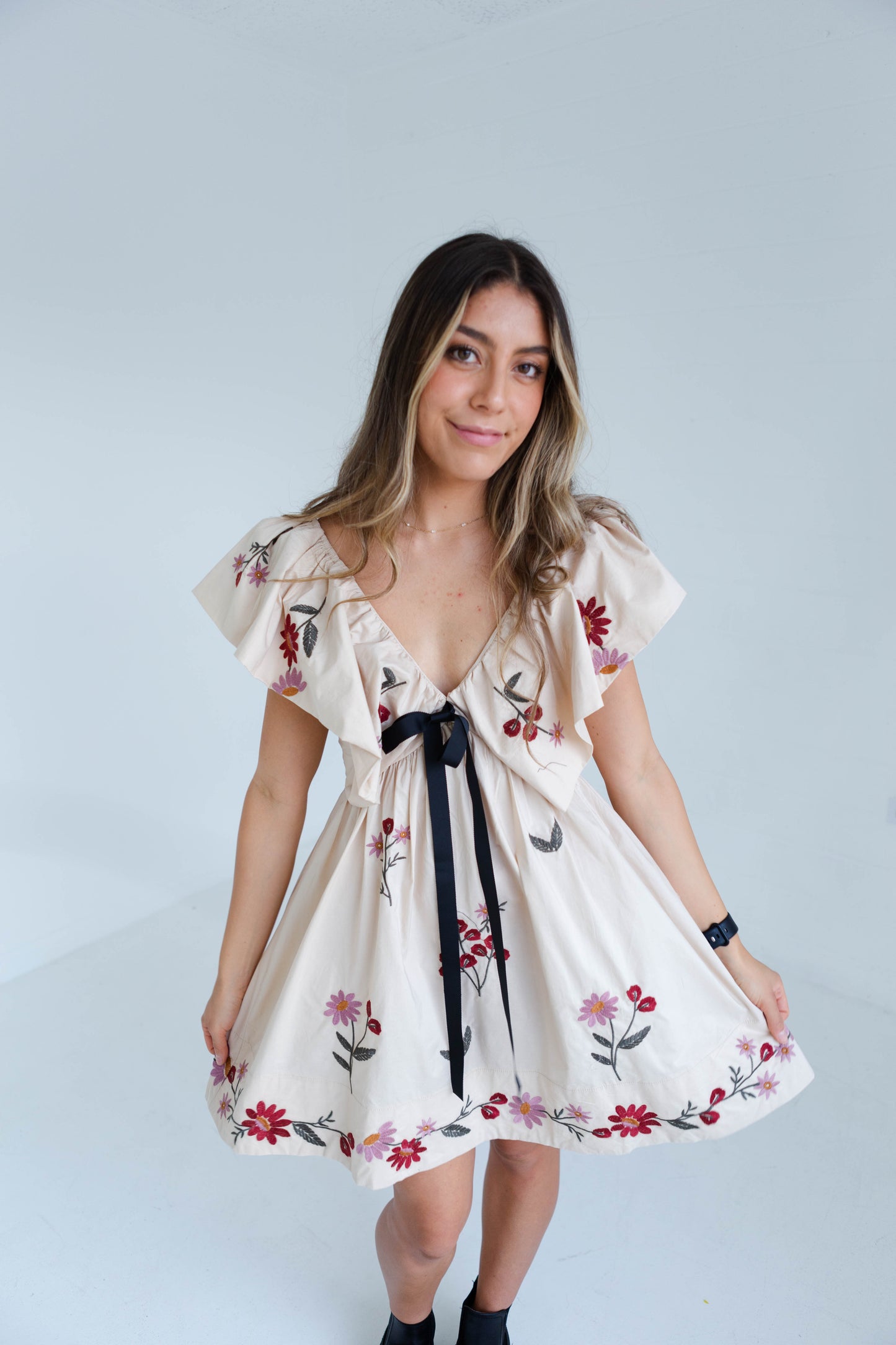 Taupe Floral Stitched Dress