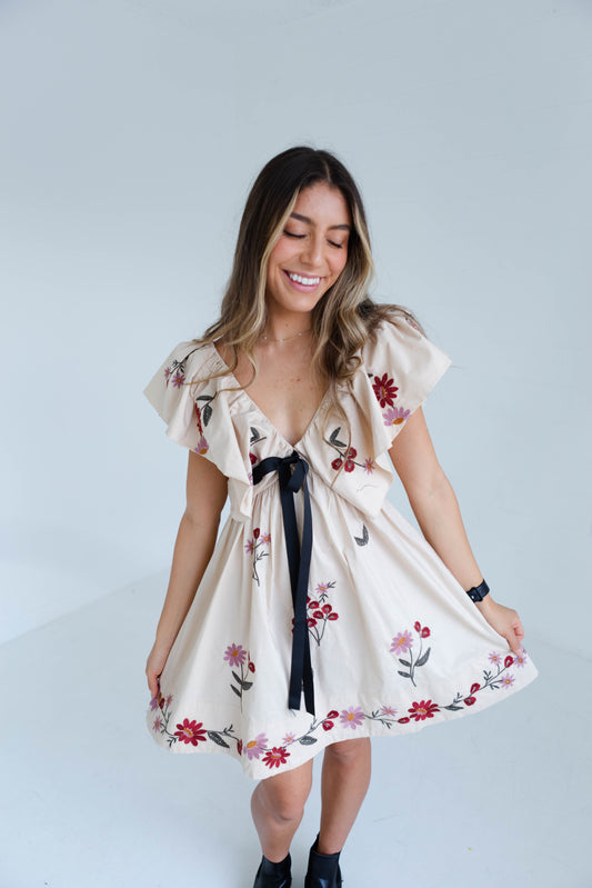 Taupe Floral Stitched Dress