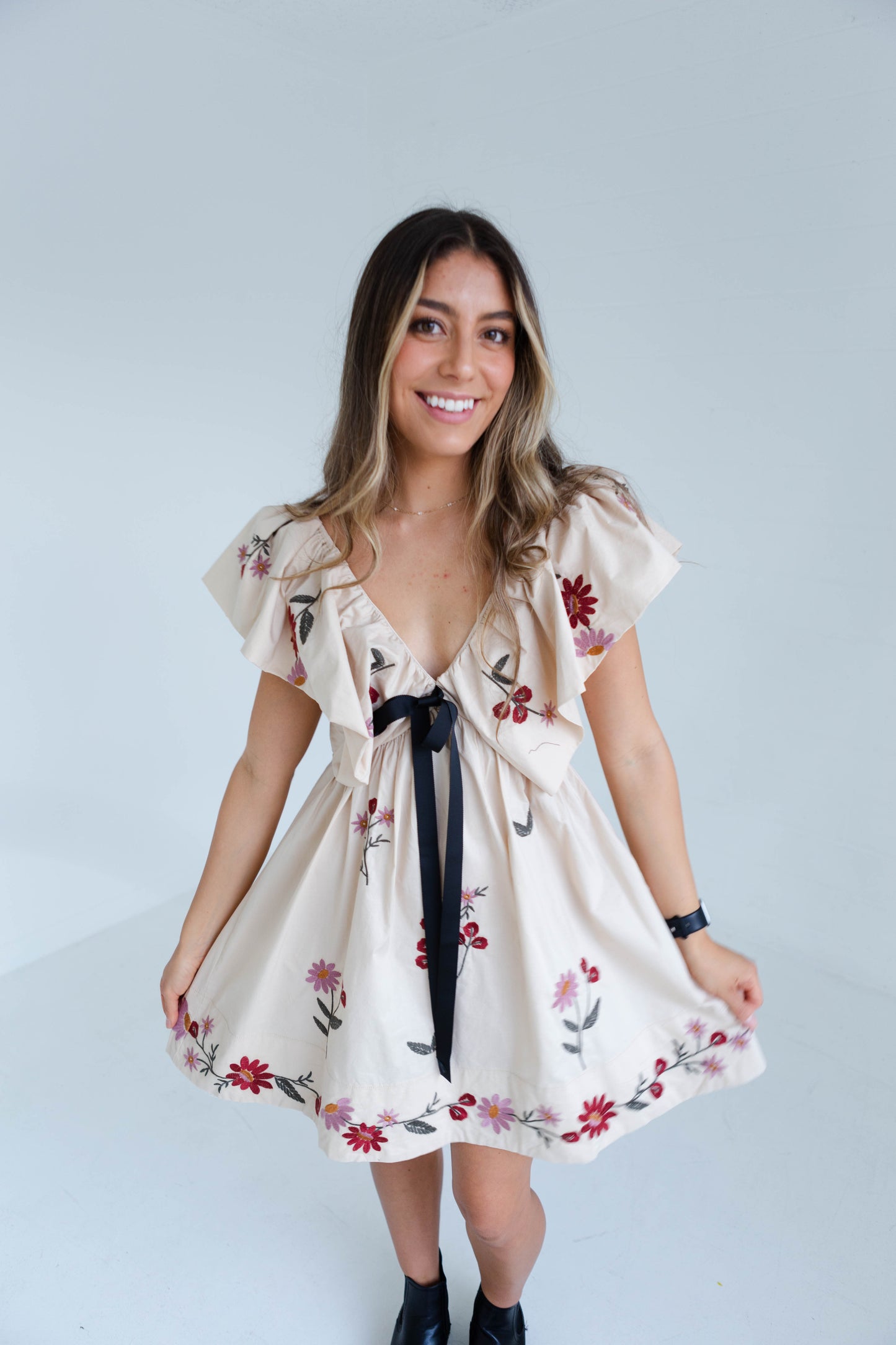 Taupe Floral Stitched Dress