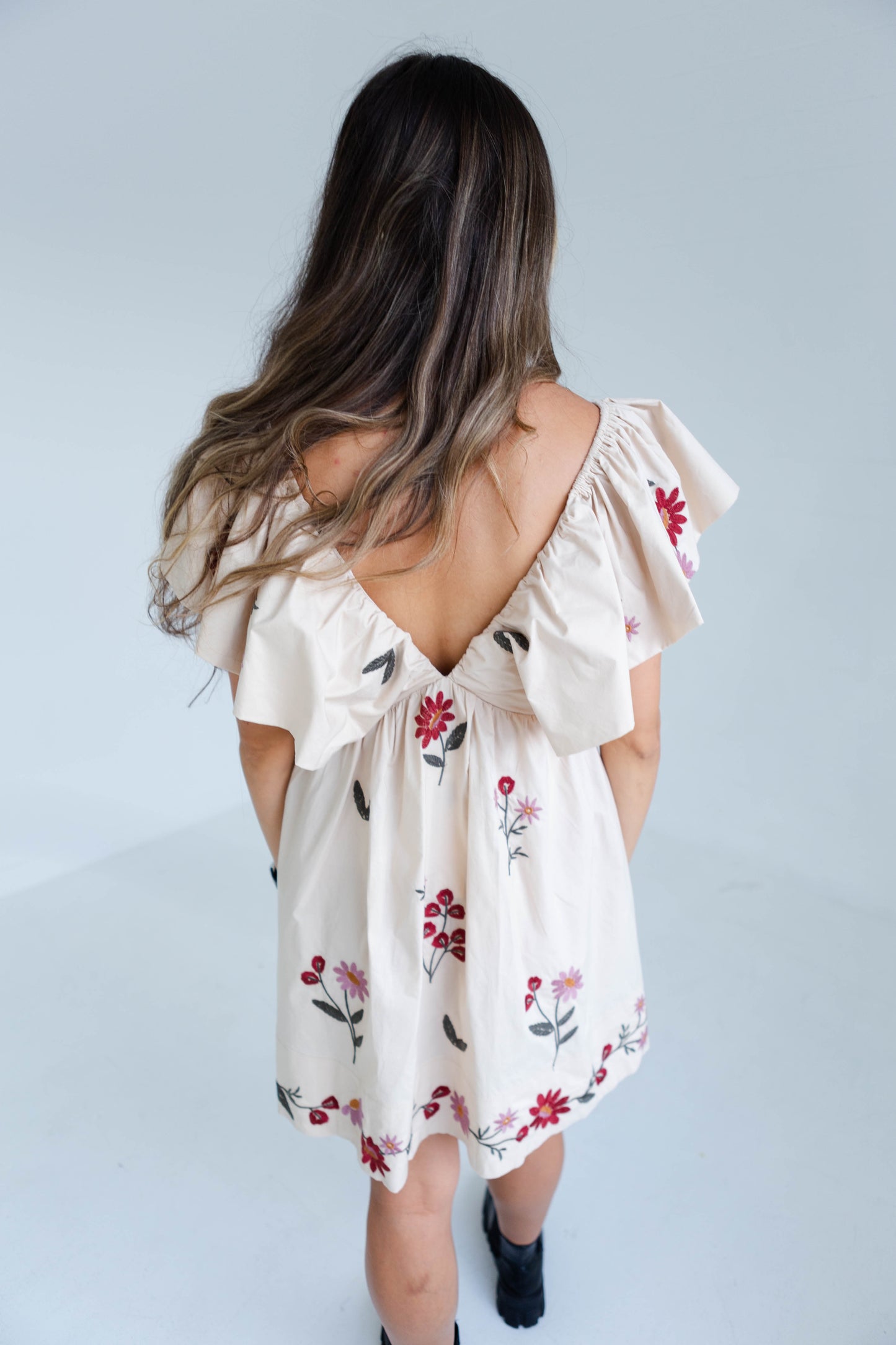 Taupe Floral Stitched Dress