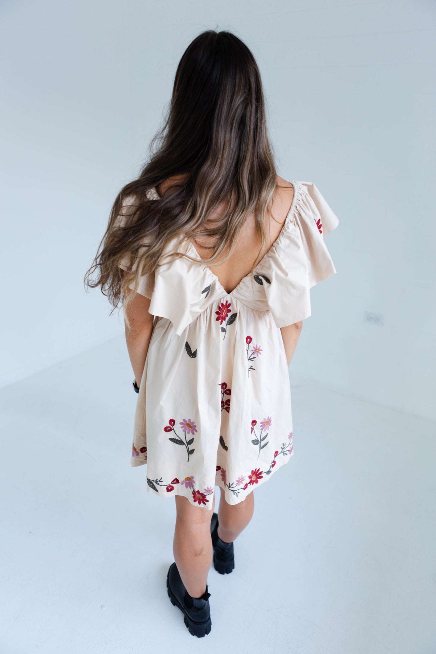 Taupe Floral Stitched Dress