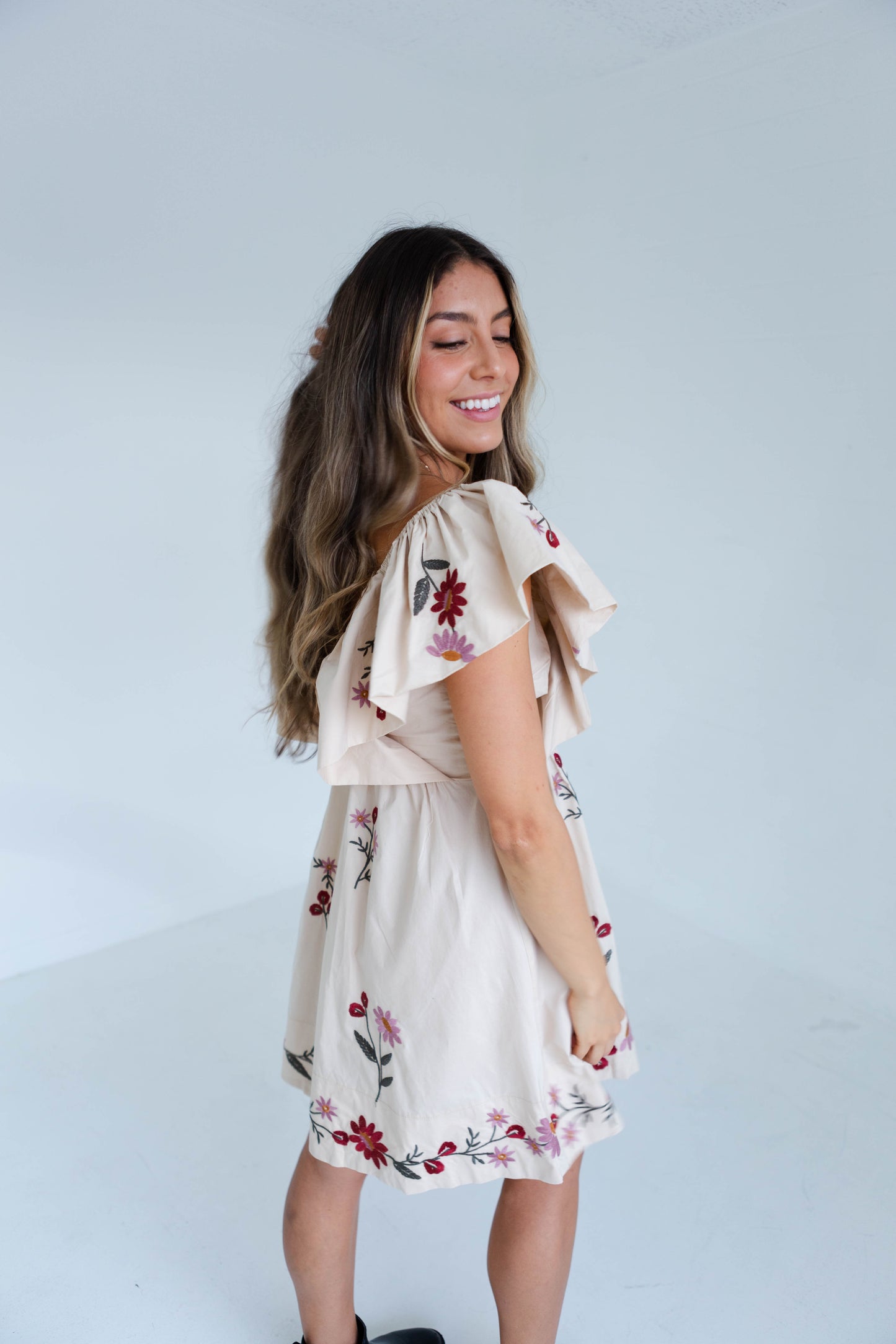 Taupe Floral Stitched Dress