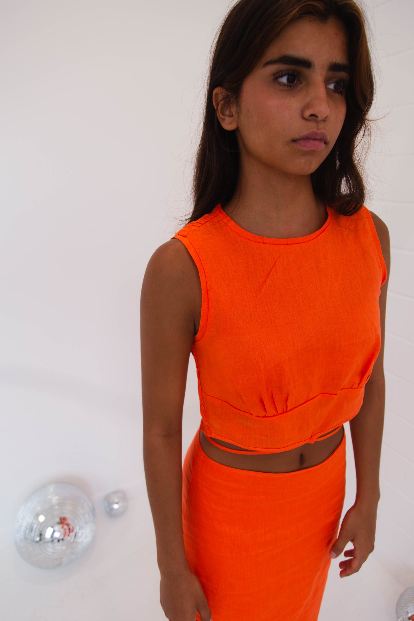 Hot Coral Top & Midi Skirt Set