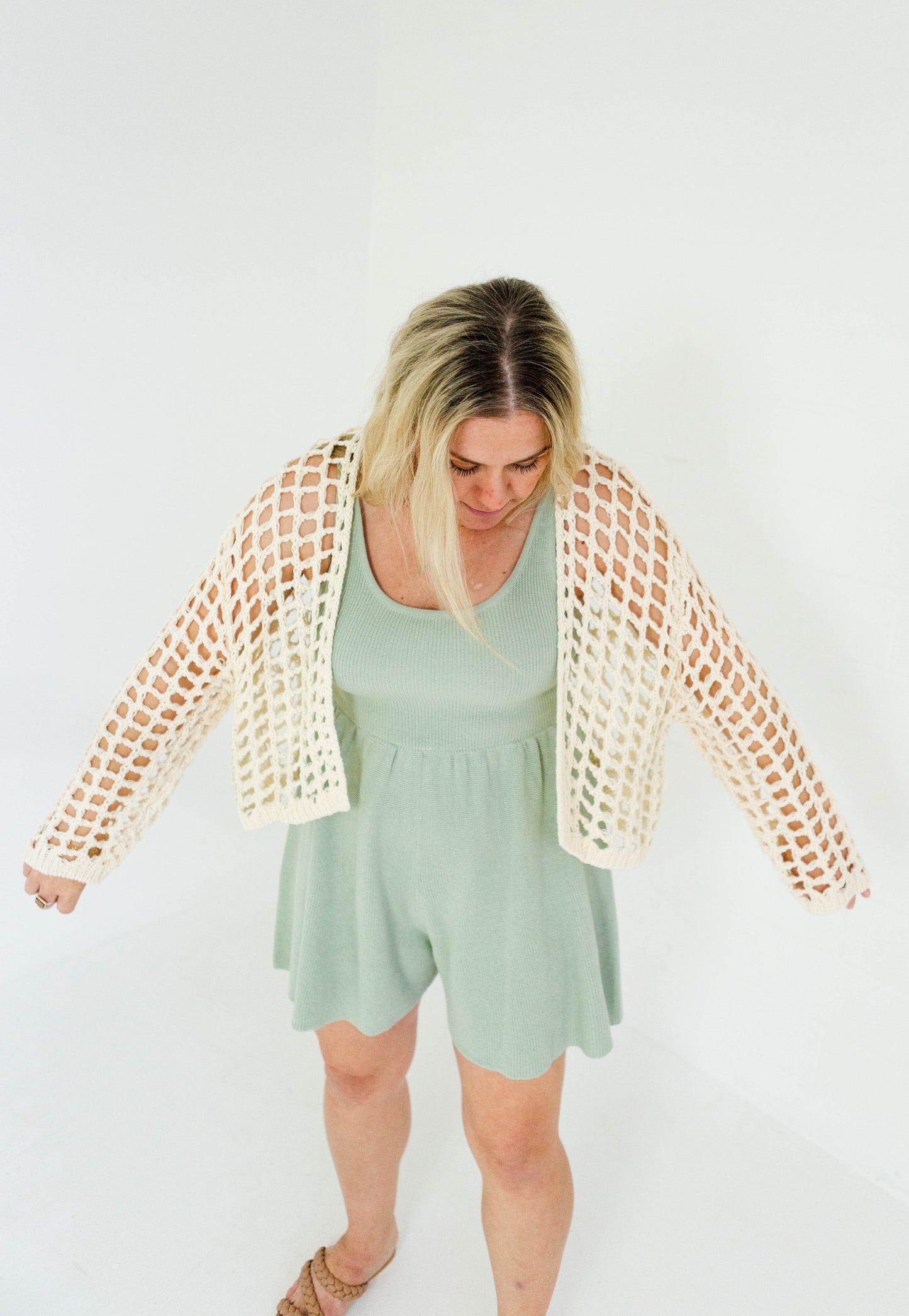 Cream Crochet Knit Crop Cardigan