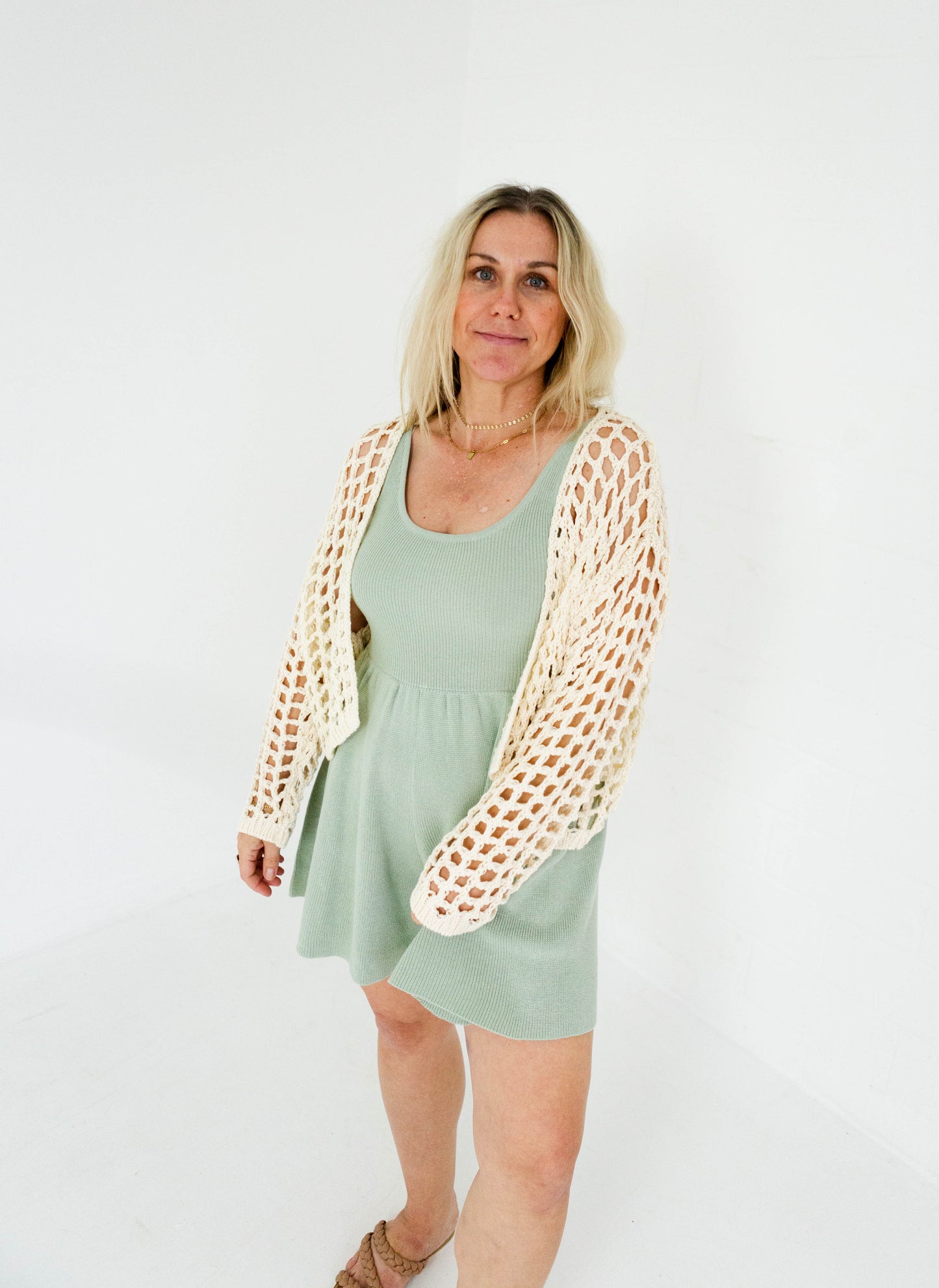 Cream Crochet Knit Crop Cardigan