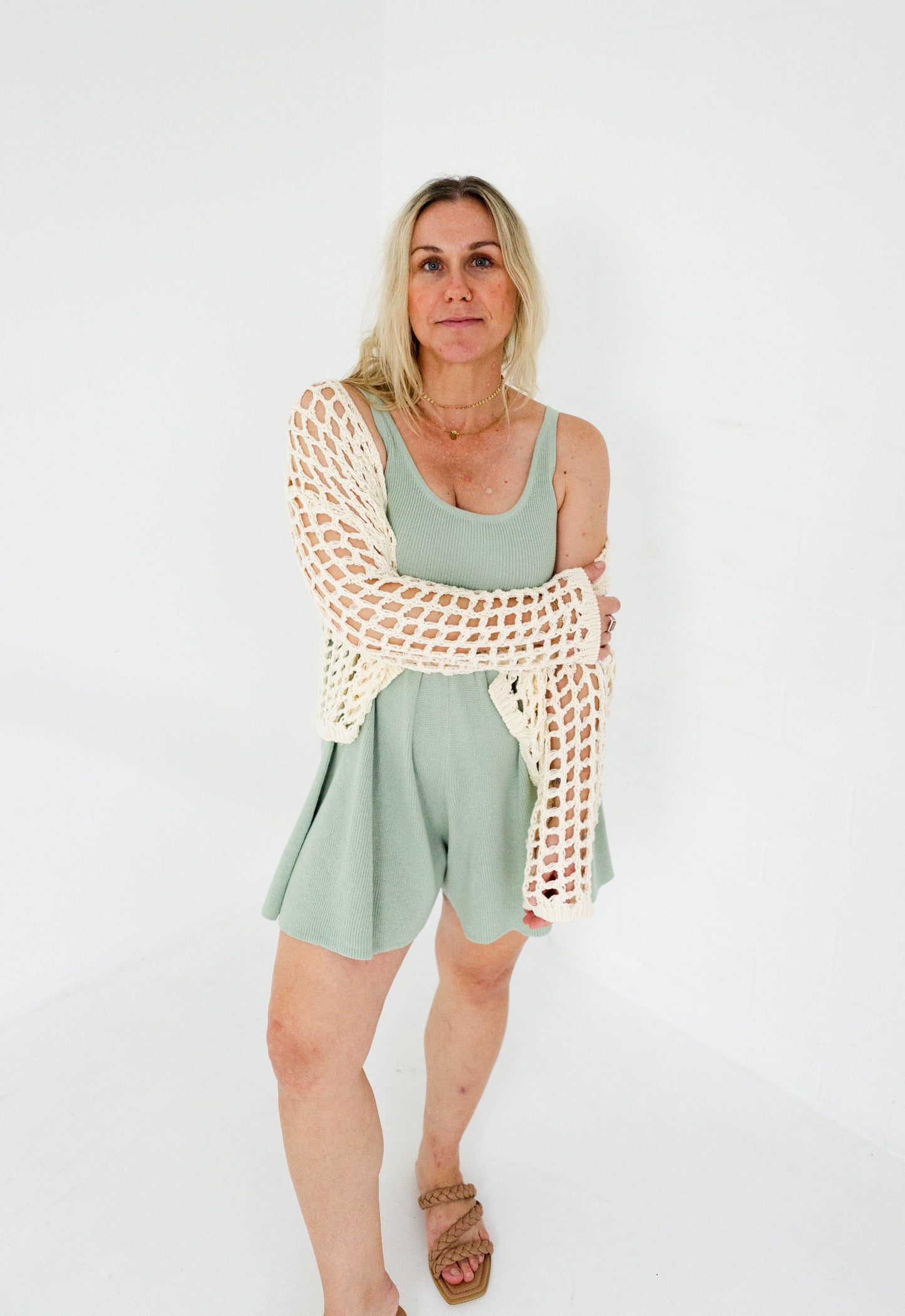 Cream Crochet Knit Crop Cardigan