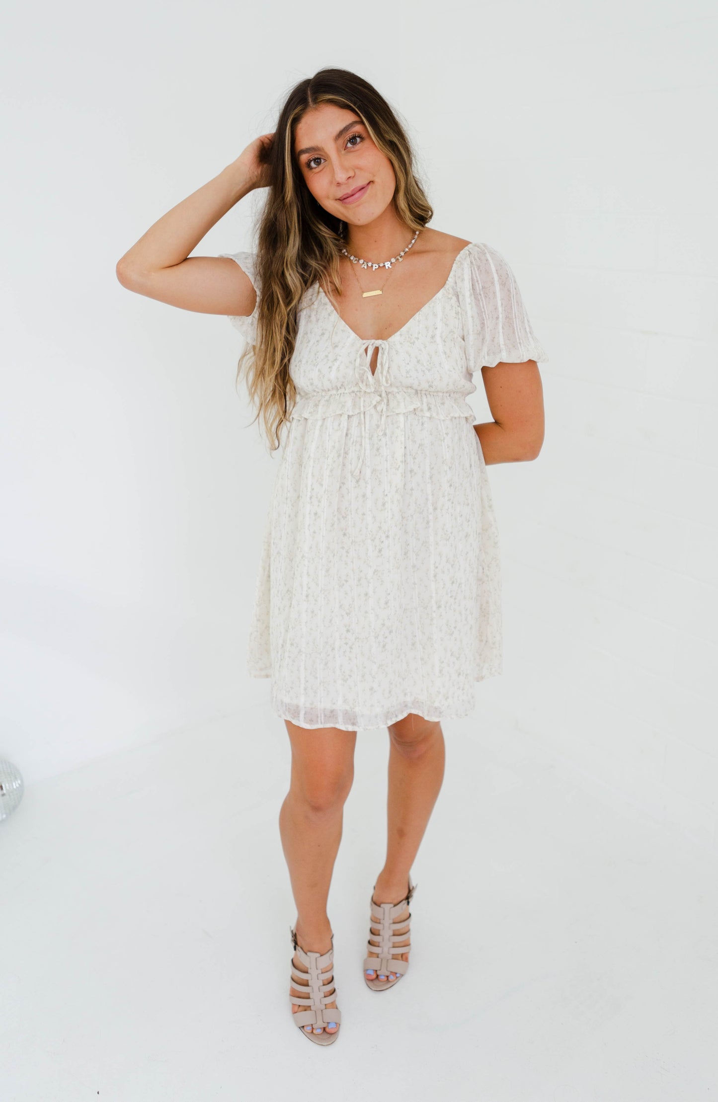 Sweet Cream and Sage Floral Field Mini Dress