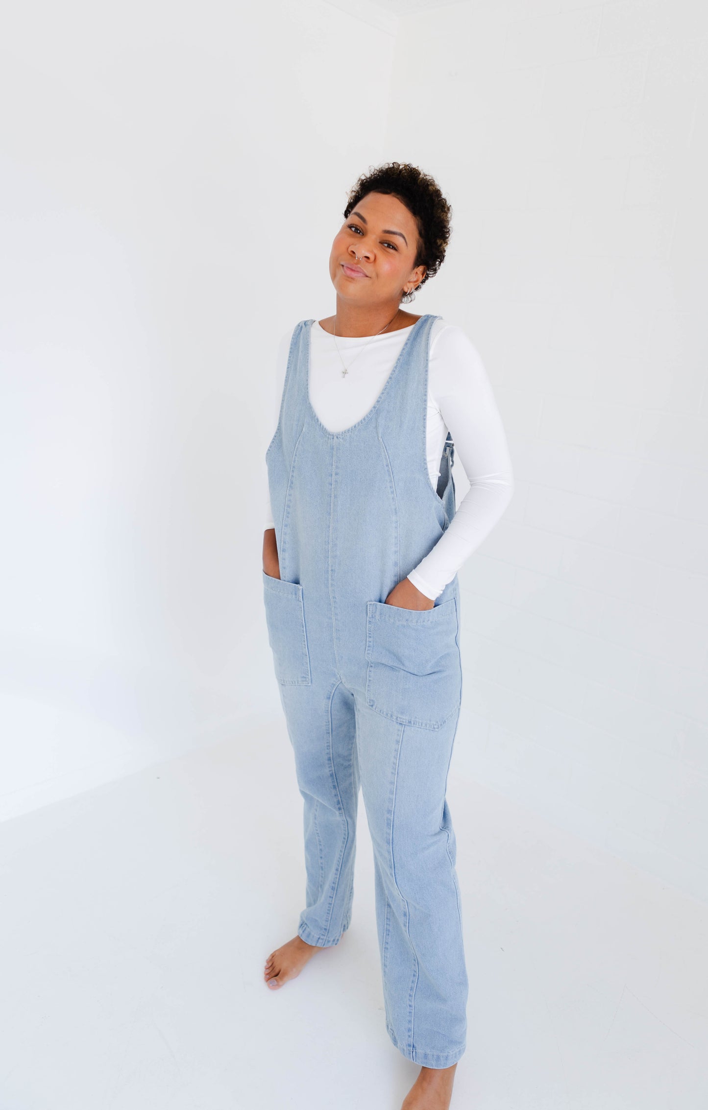 Denim Jumper Overall with Open Back