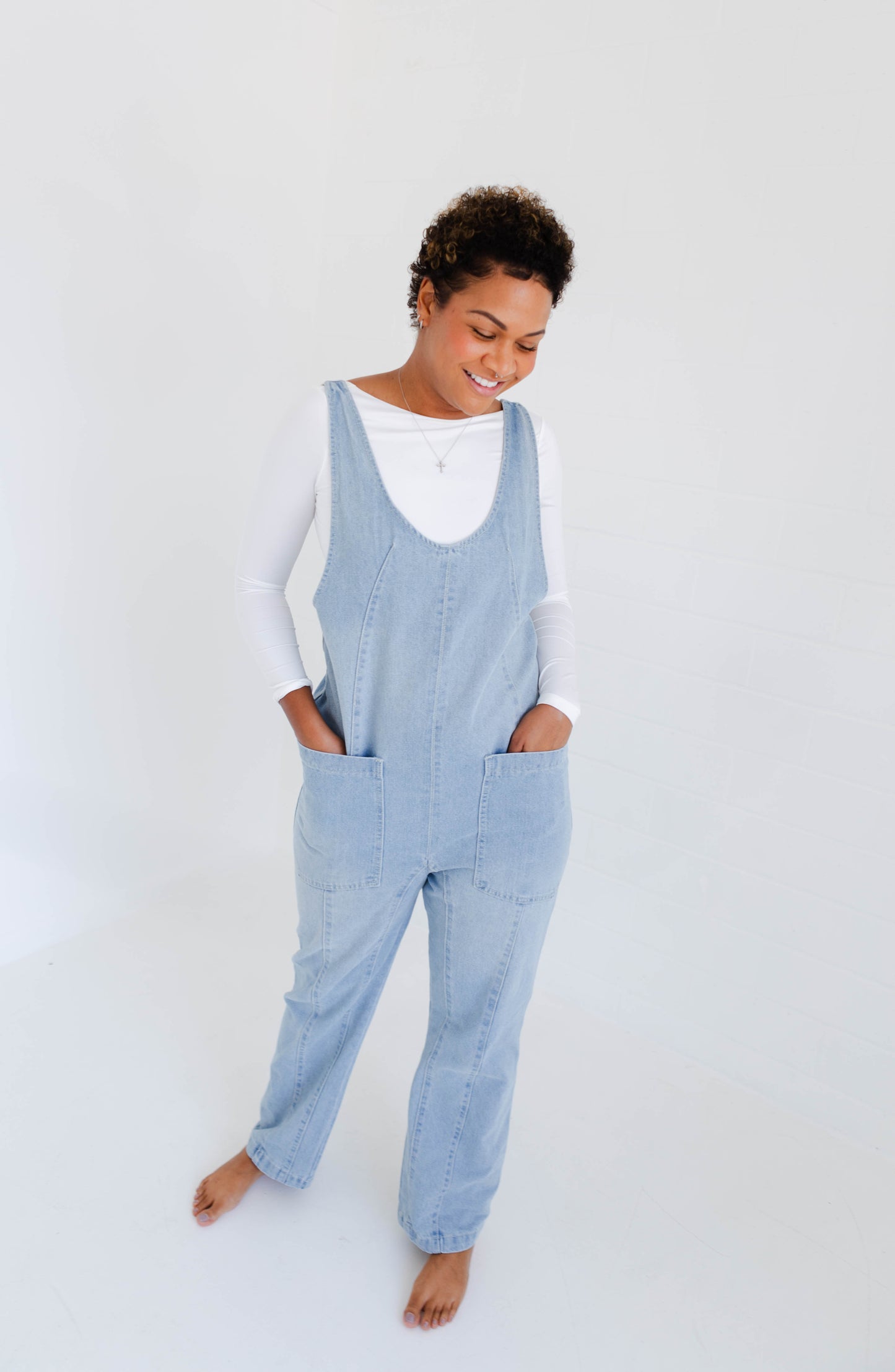 Denim Jumper Overall with Open Back