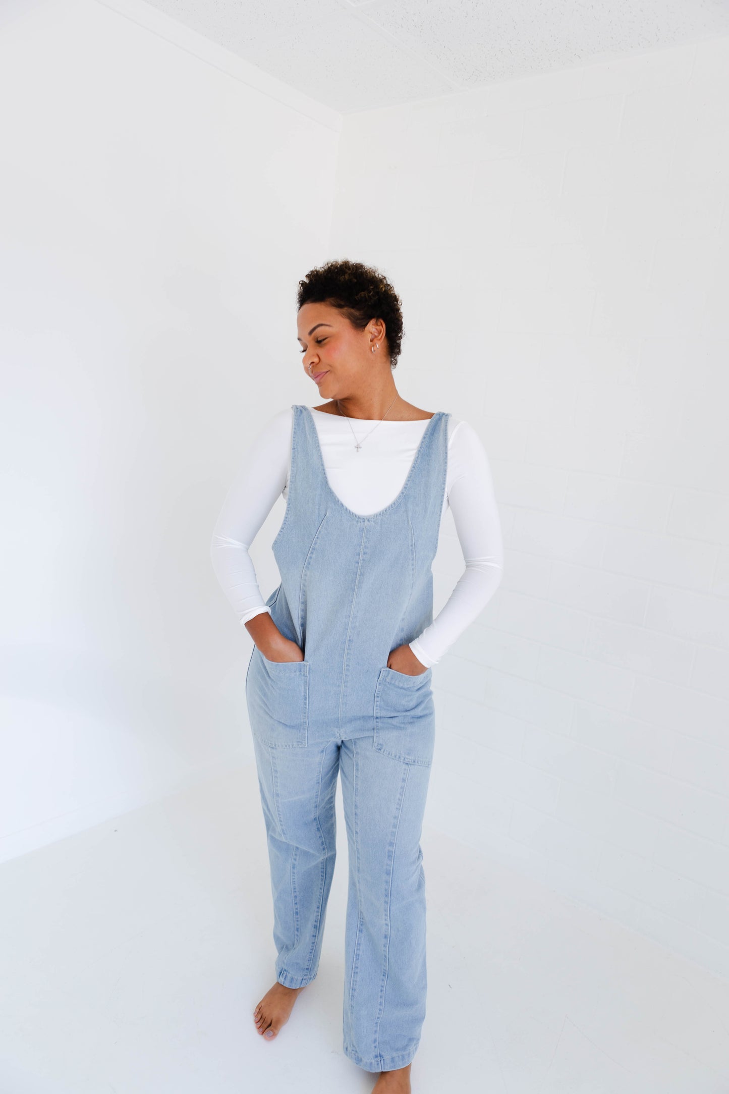 Denim Jumper Overall with Open Back