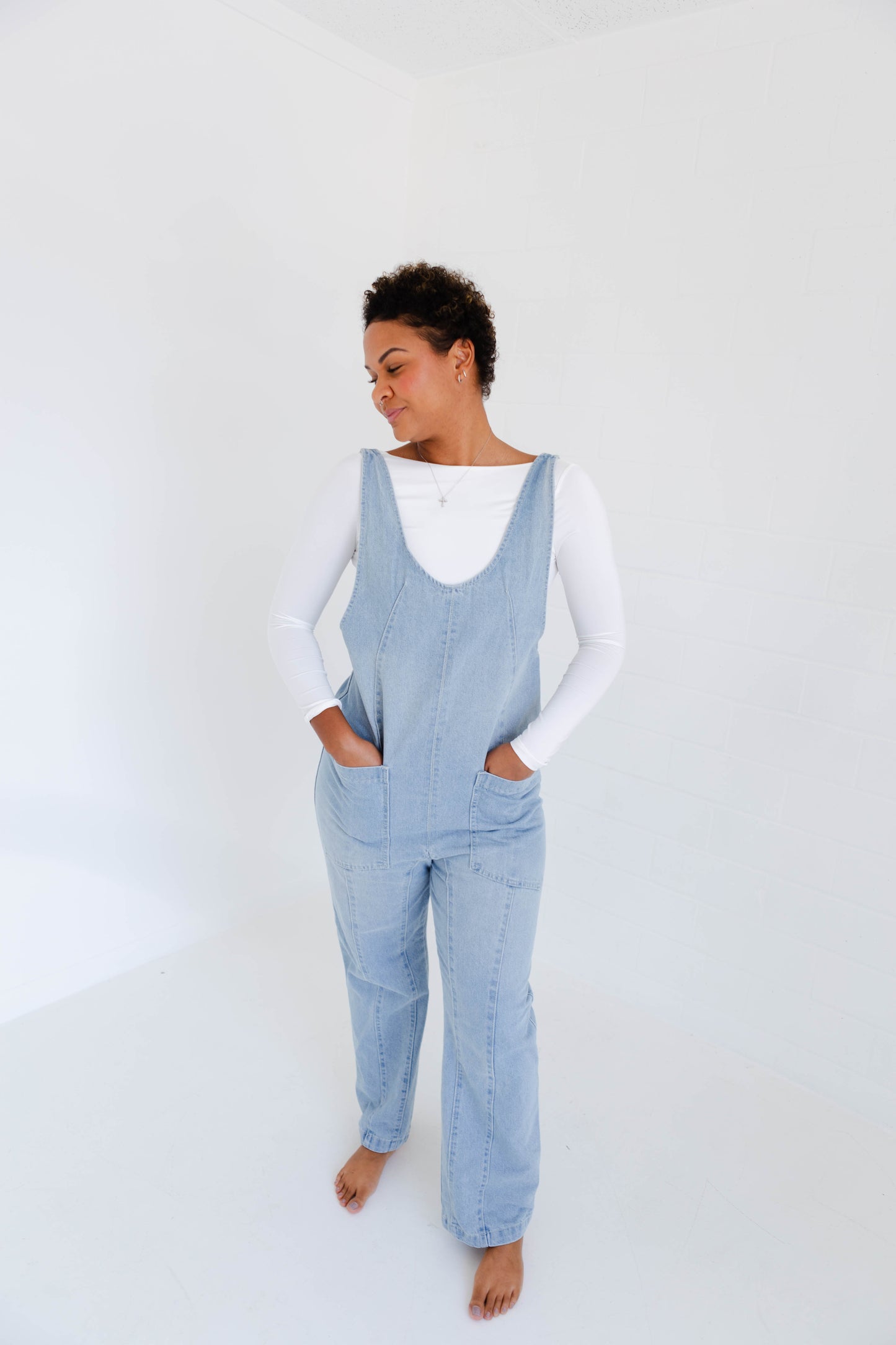 Denim Jumper Overall with Open Back