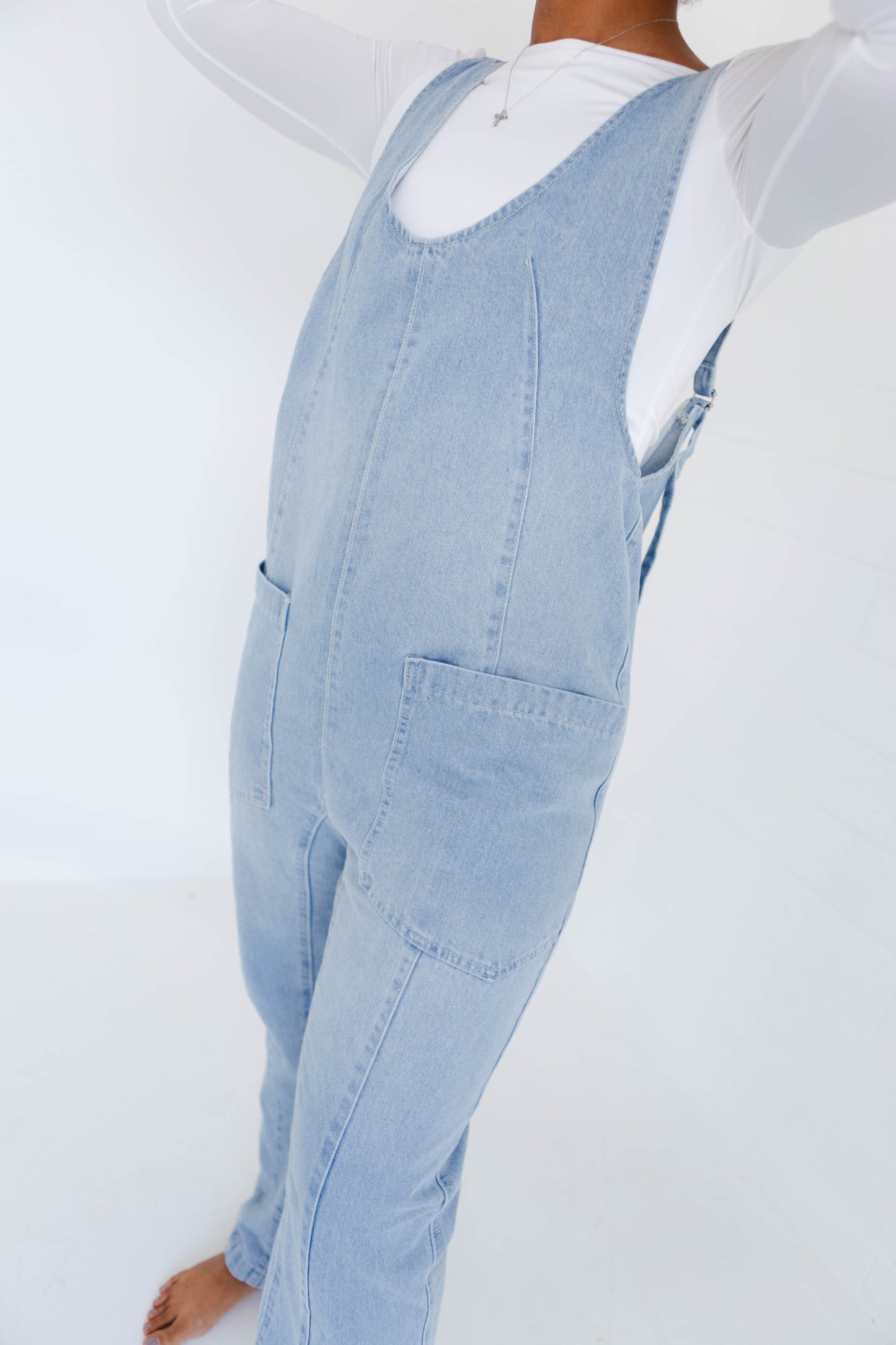 Denim Jumper Overall with Open Back