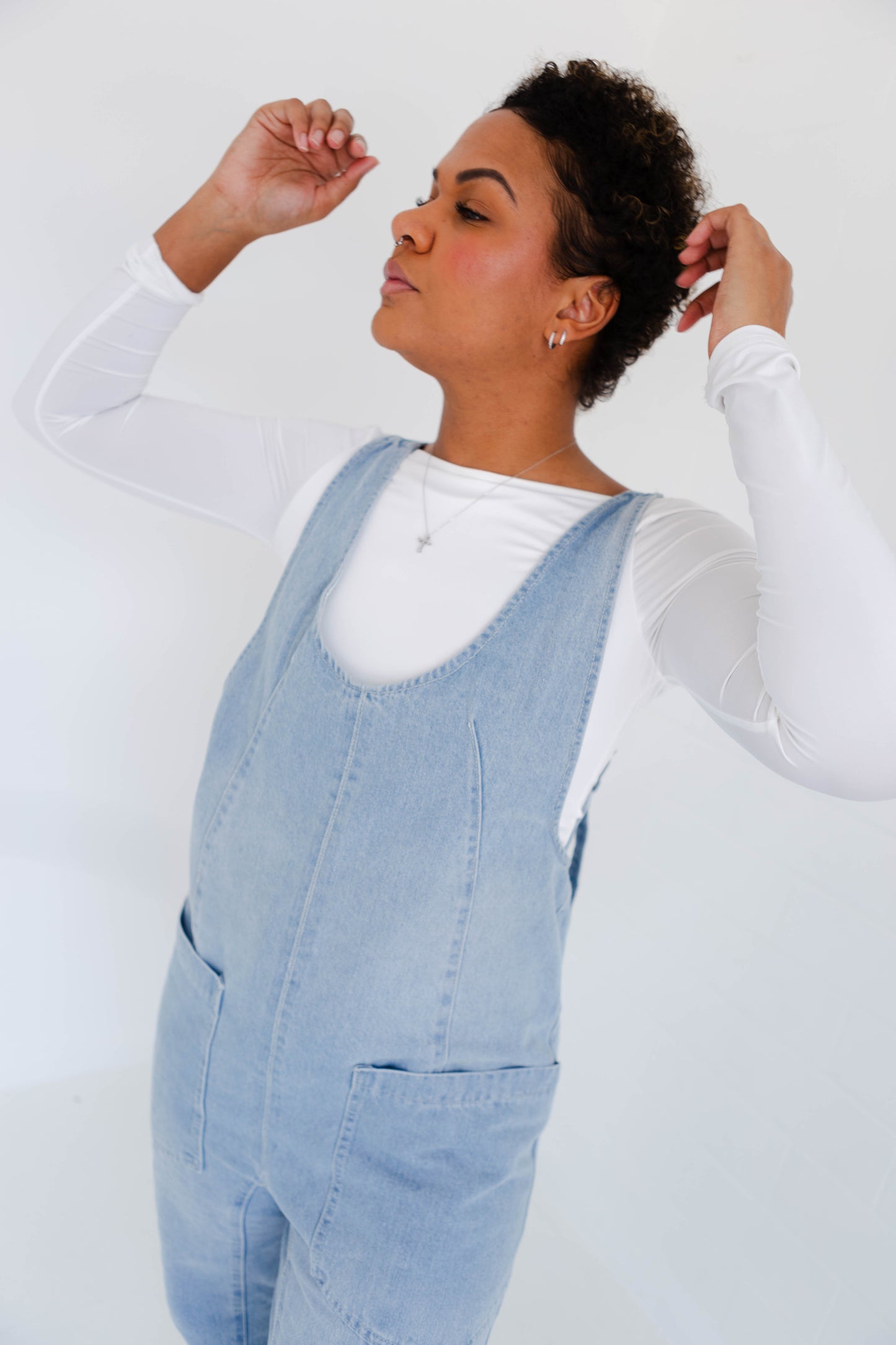 Denim Jumper Overall with Open Back