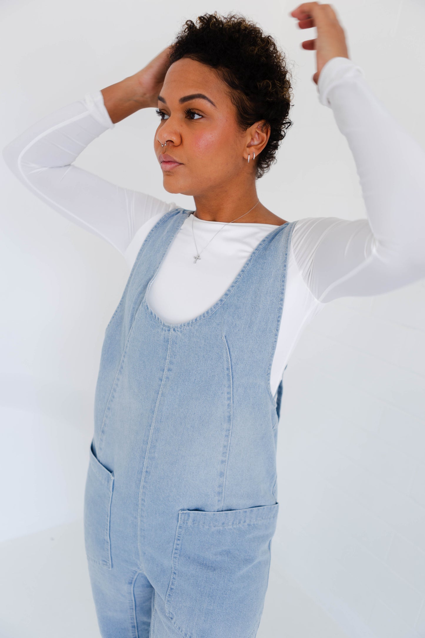 Denim Jumper Overall with Open Back