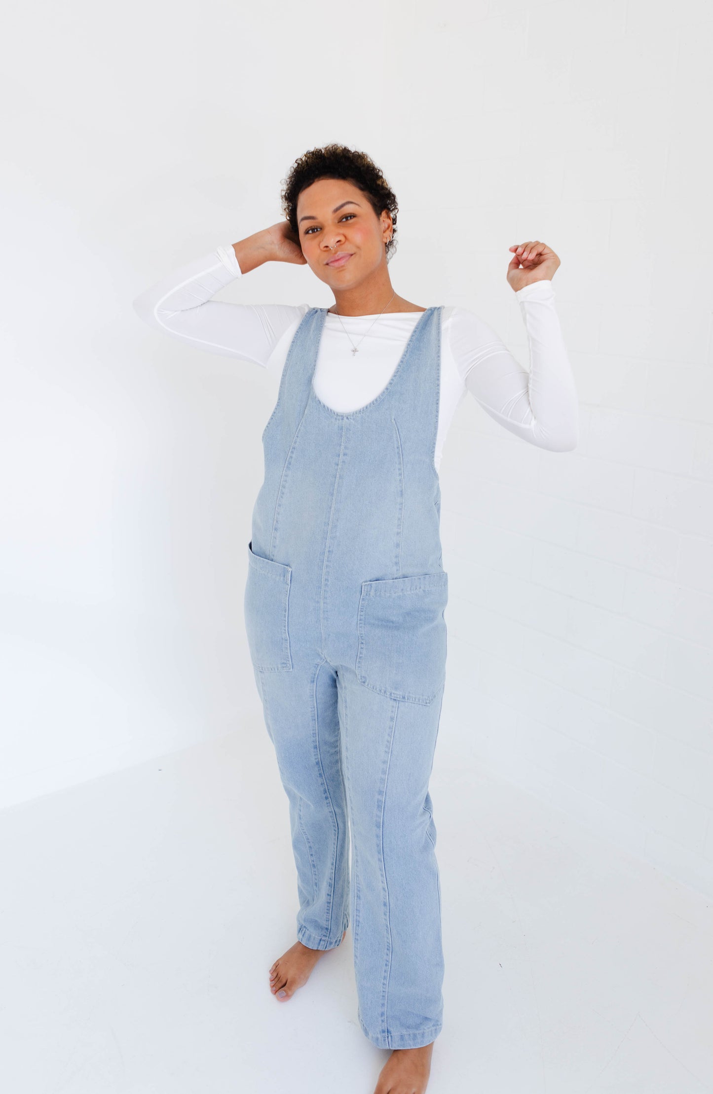 Denim Jumper Overall with Open Back